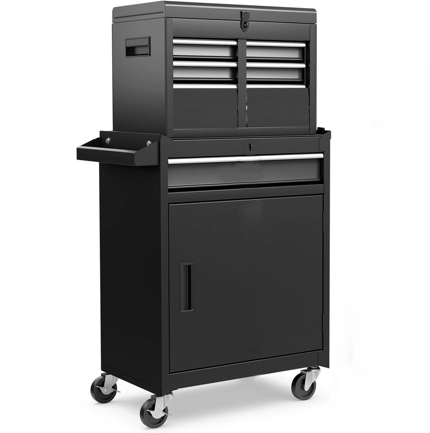 4-Drawer Rolling Tool Chest, Tool Storage Cabinet w/Drawers, Wheels, Detachable Top & Adjustable Shelf, Mechanic Tool Organizer Box for Garage, Workshop, Warehouse & Repair Shop, Black