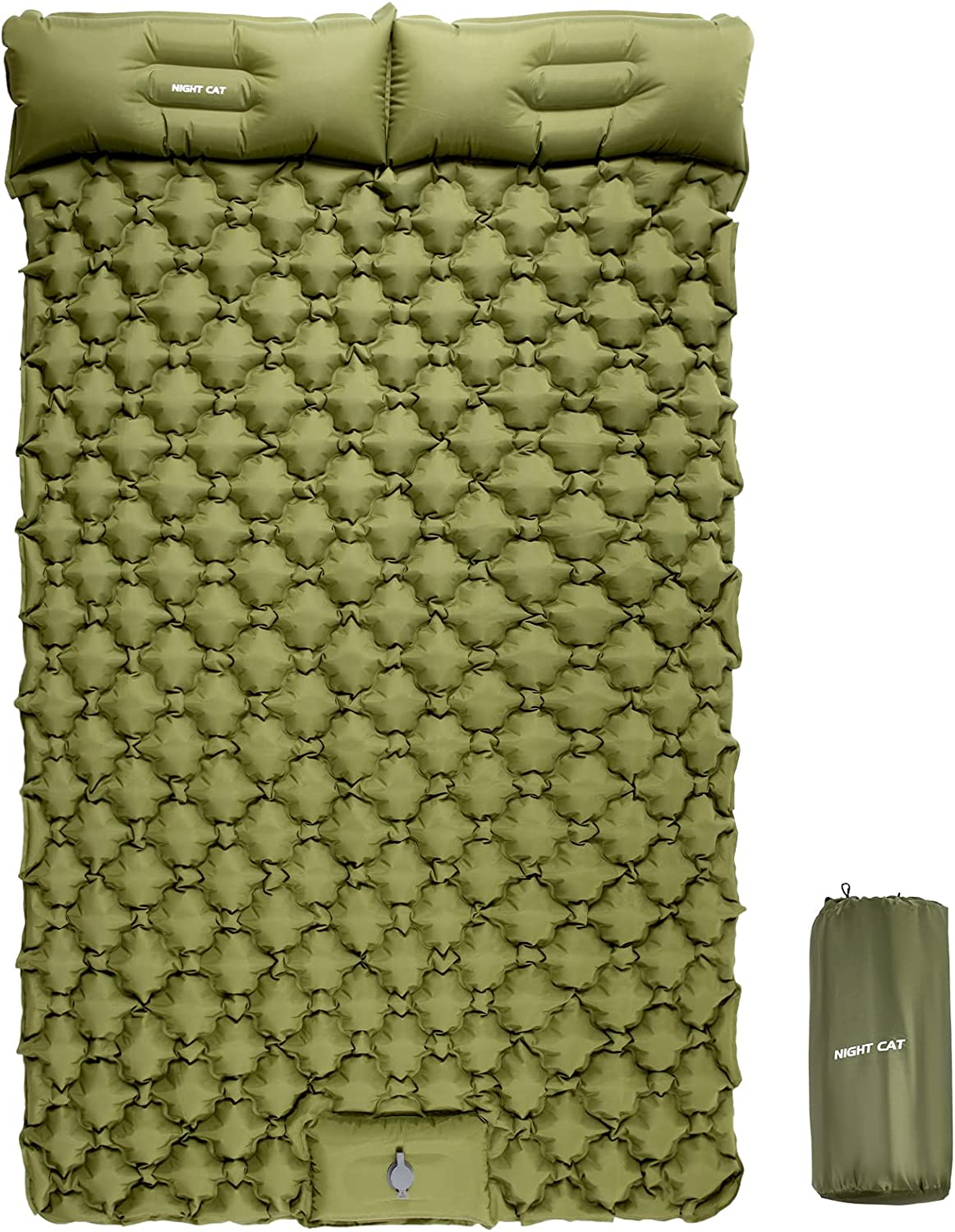 Night Cat Inflatable Double Sleeping Pad Mat Bed with Foot Pump and Double Pillow for Camping Backpacking Hiking Ultra-Light Compact Comfortable 77