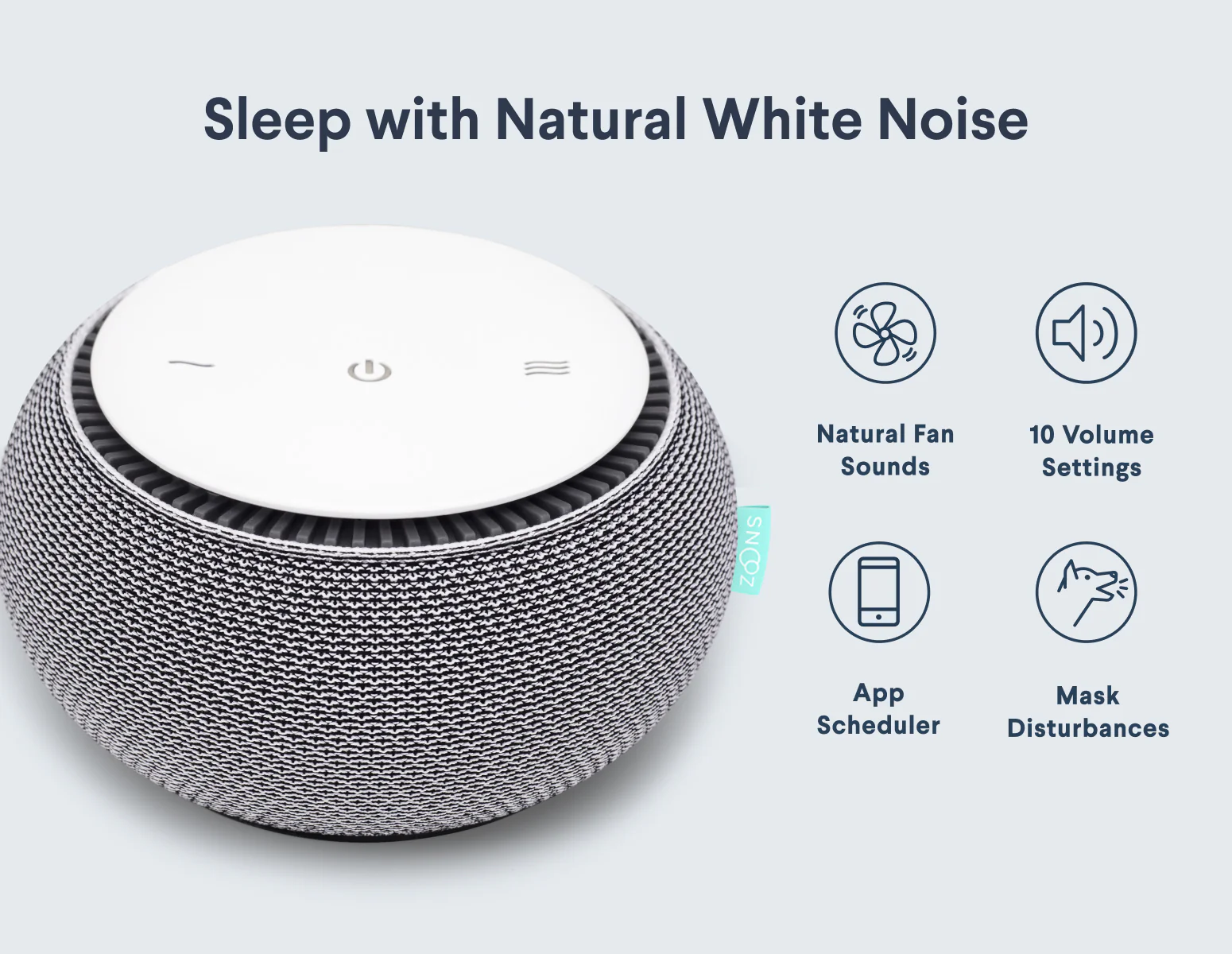 SNOOZ Original White Noise Machine — Real Fan Sound, Adjustable Tone & Volume, App Scheduler