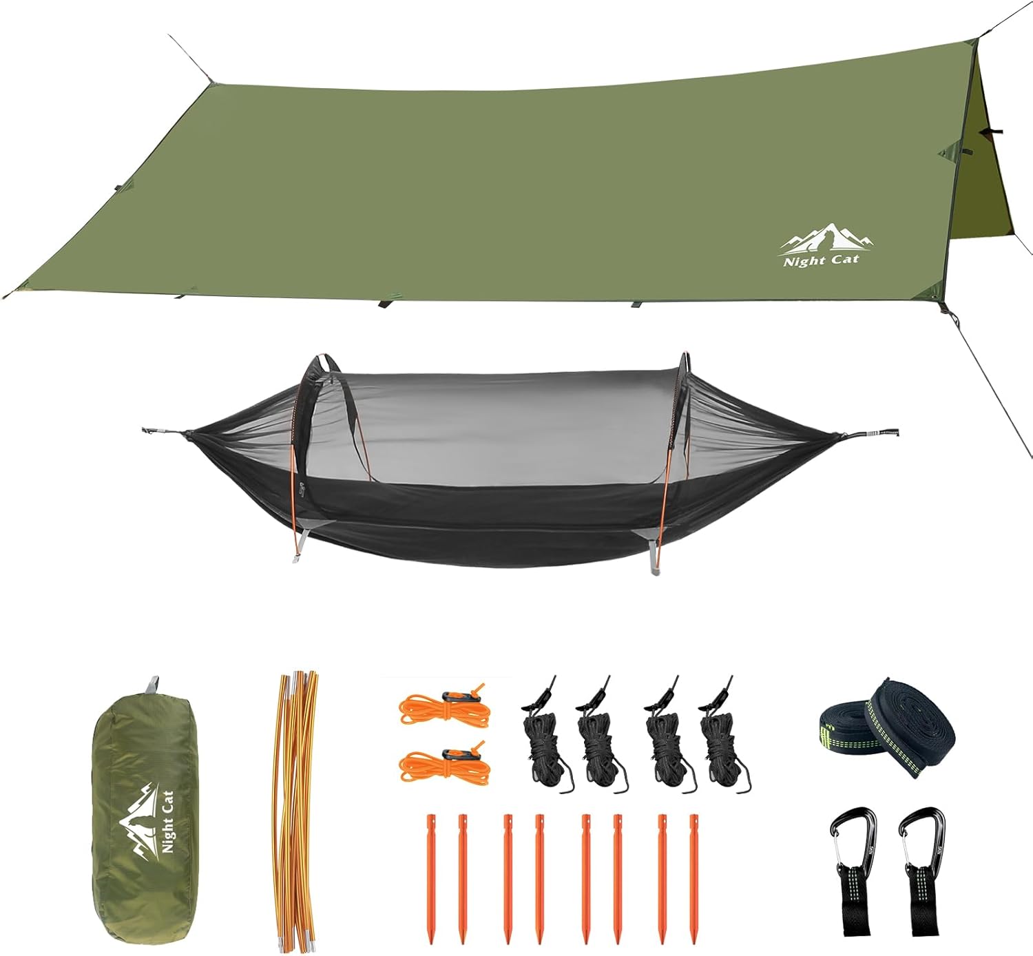 Night Cat Camping Hammock Tent - 1 Person Hammock with Mosquito Net and Rain Fly Tarp Waterproof Lightweight 440lbs