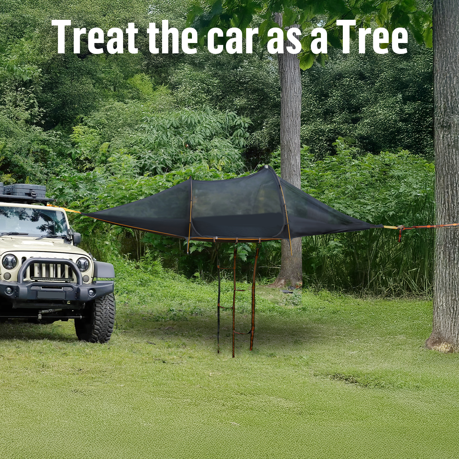 Night Cat Triangle Hammocks 2-Persons: Lay Flat 3 Point Hammock Tent with Bug Net Rainfly 13ft 440 LBS