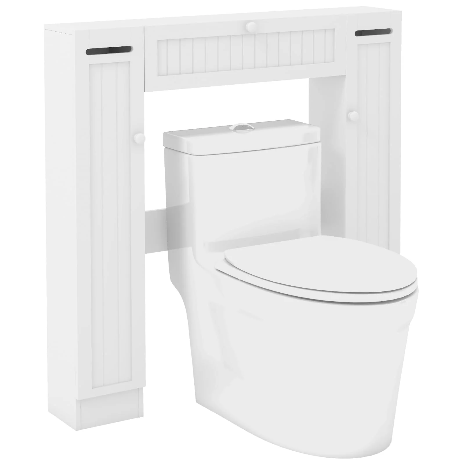 Over-The-Toilet Rack Bathroom Shelf Storage Cabinet Wooden Drop Door Freestanding Spacesaver Improvements, White