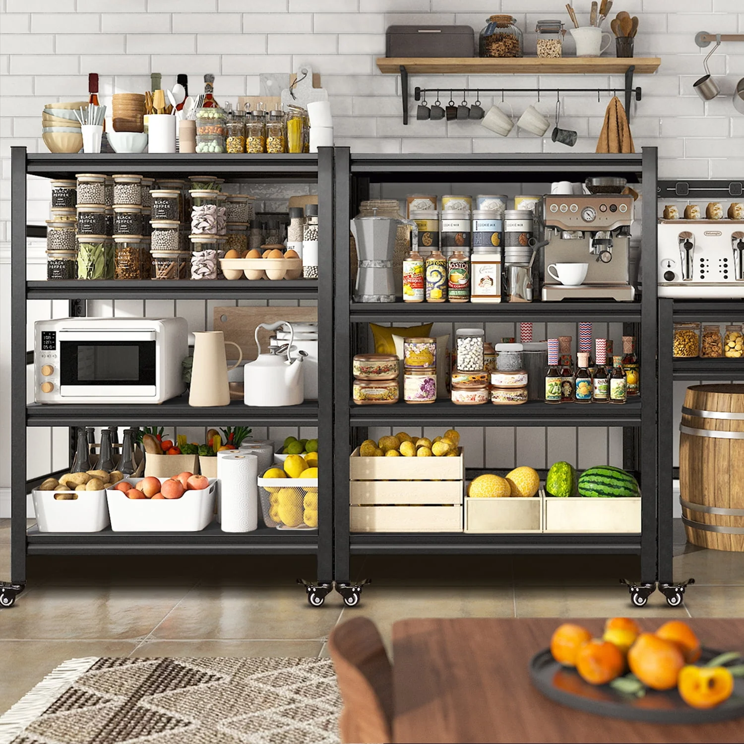 4-Tier Storage Shelving Unit, Metal Shelf with Wheels, 39.4