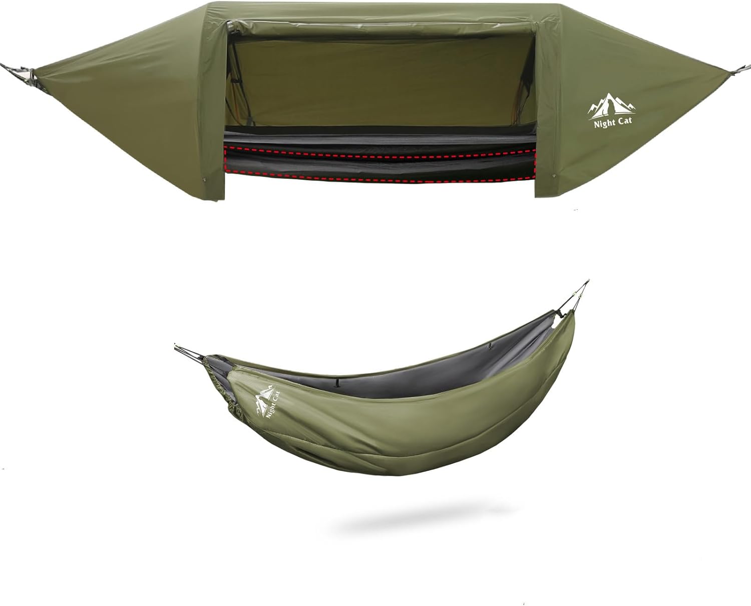 Night Cat Hammock Tent with Mosquito Net Waterproof Rainfly for 1 Person Hiking Camping with Storage Pocket for Sleeping Pad(EXCLUDED) Combo Set