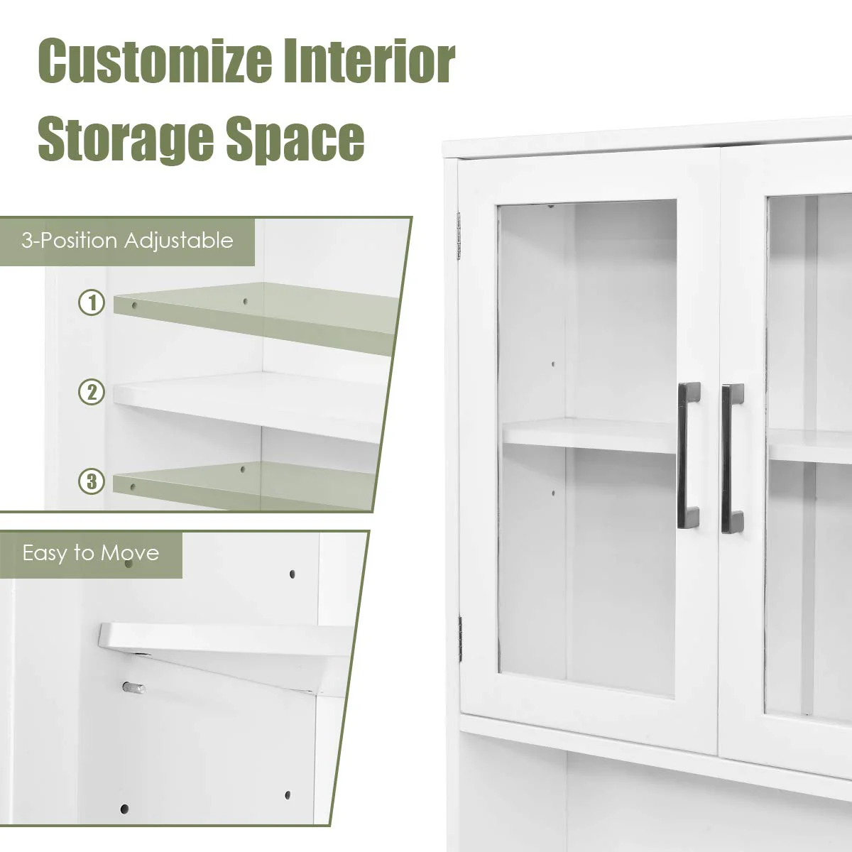 Giantex Over-The-Toilet Storage Cabinet W/Tempered Glass Doors, 3-Position Adjustable Shelf