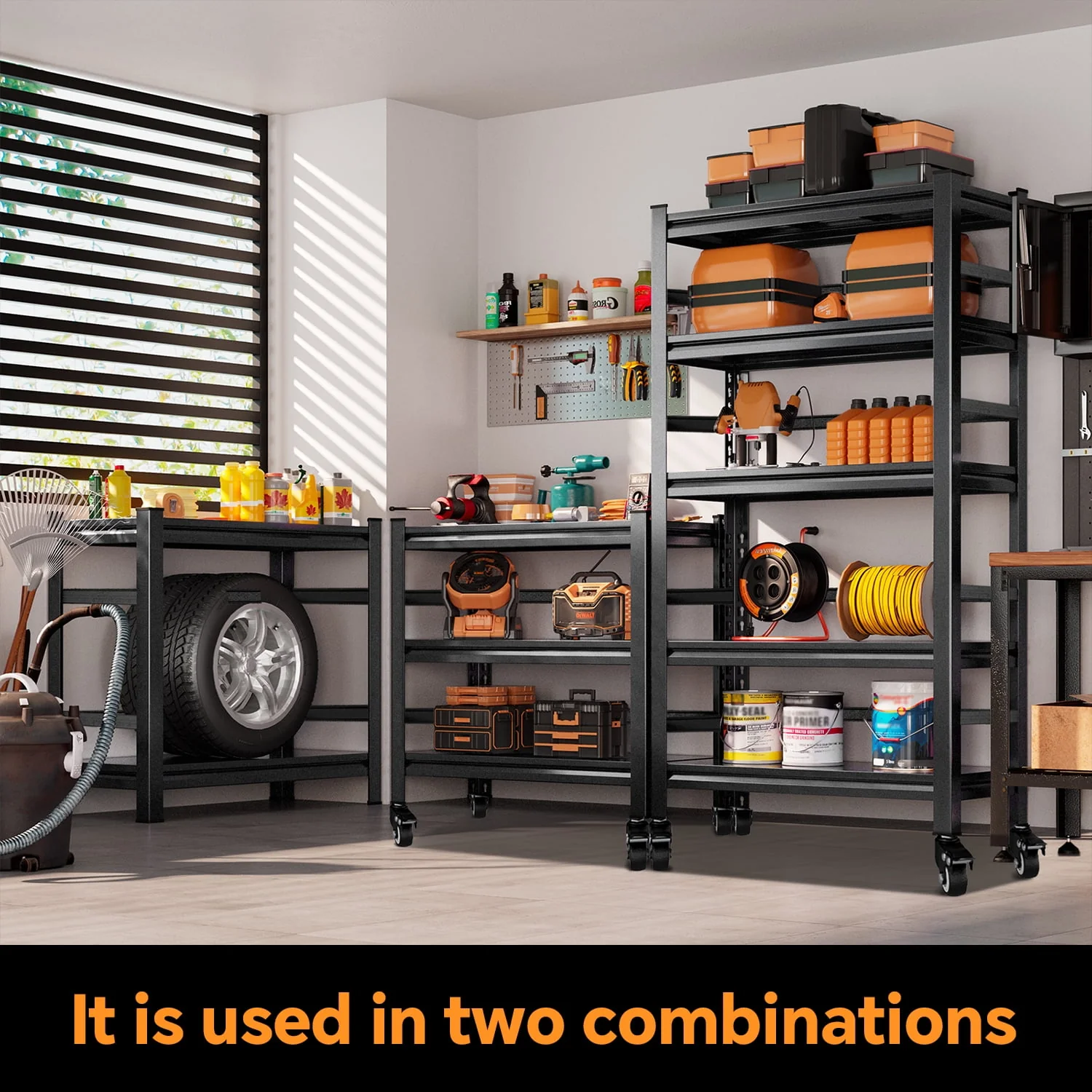 5-Tier Storage Shelving Unit, Metal Shelf with Wheels, 35.4