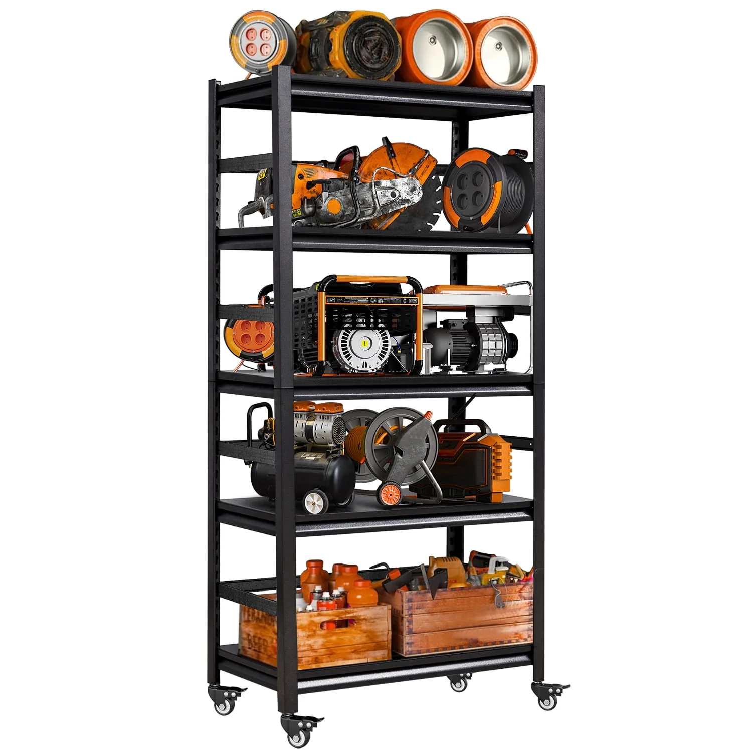 5-Tier Storage Shelving Unit, Metal Shelf with Wheels, 35.4