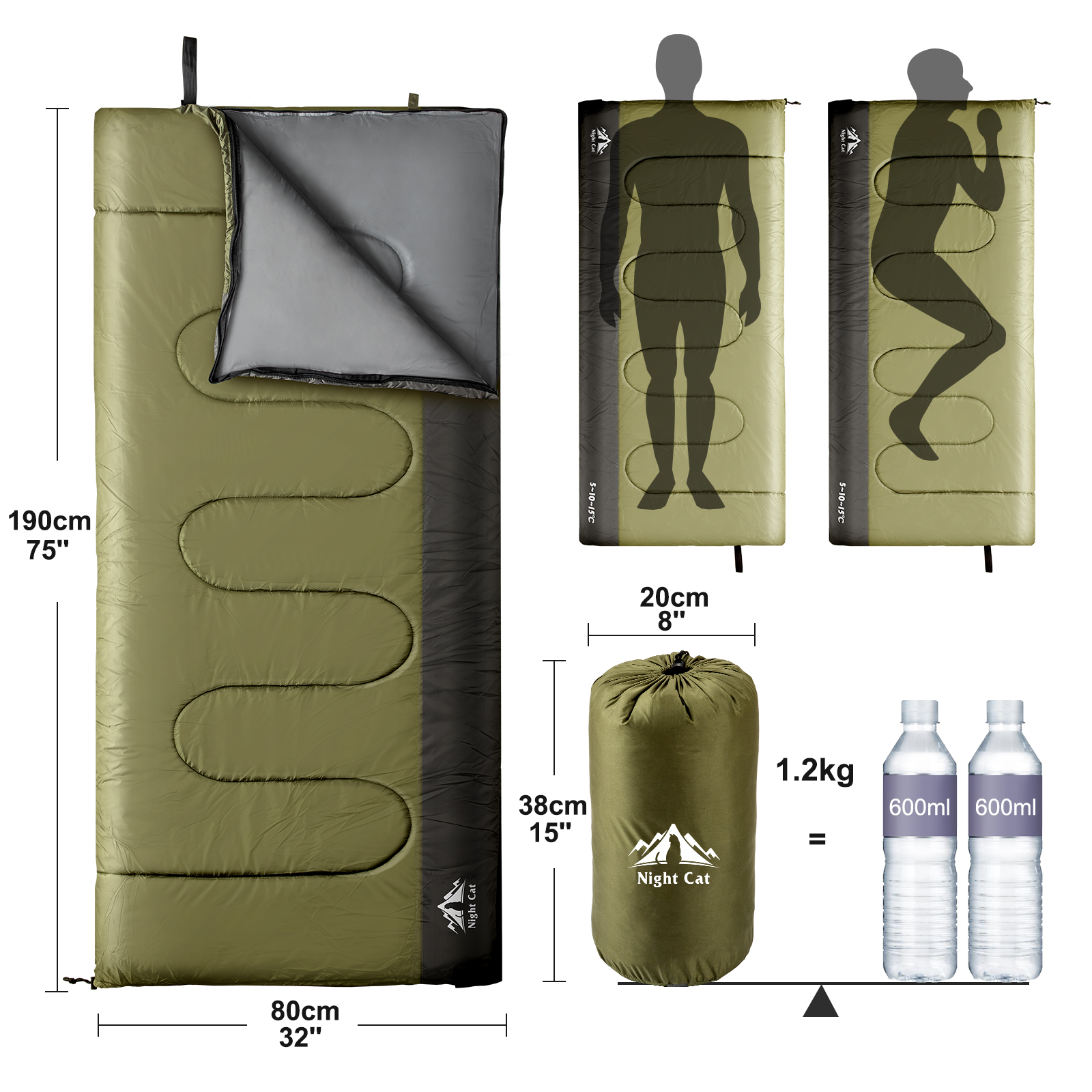 Night Cat Camping Sleeping Bag for Adults Portable Lightweight Backpacking Hiking Traveling Indoor Outdoor Temperature 5-15�� Switch to a Quilt or Blanket