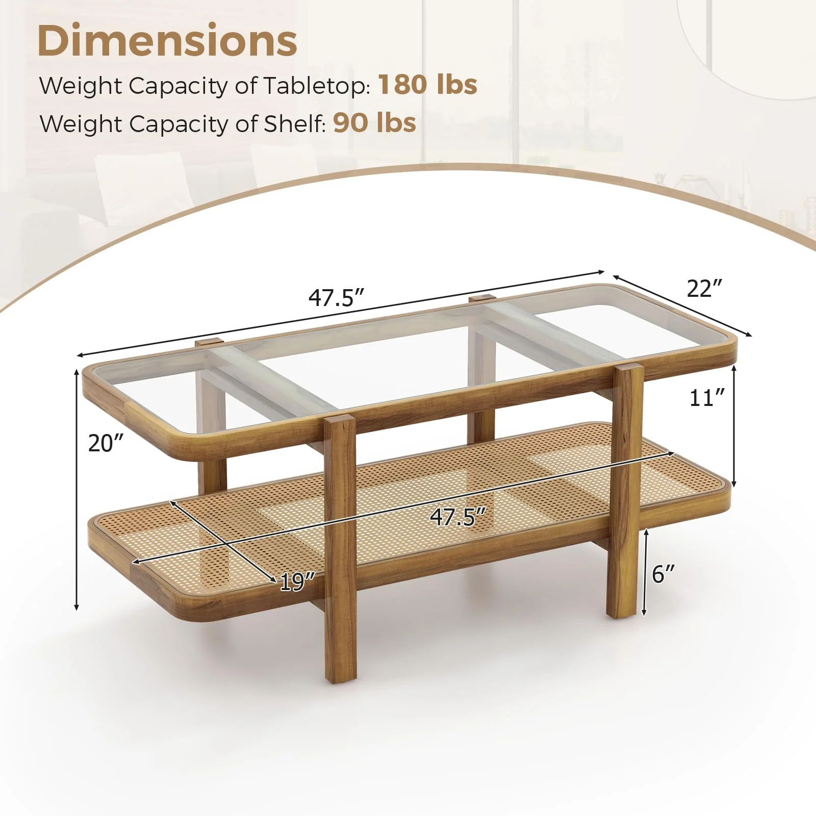 Giantex Rattan Coffee Table, 47.5