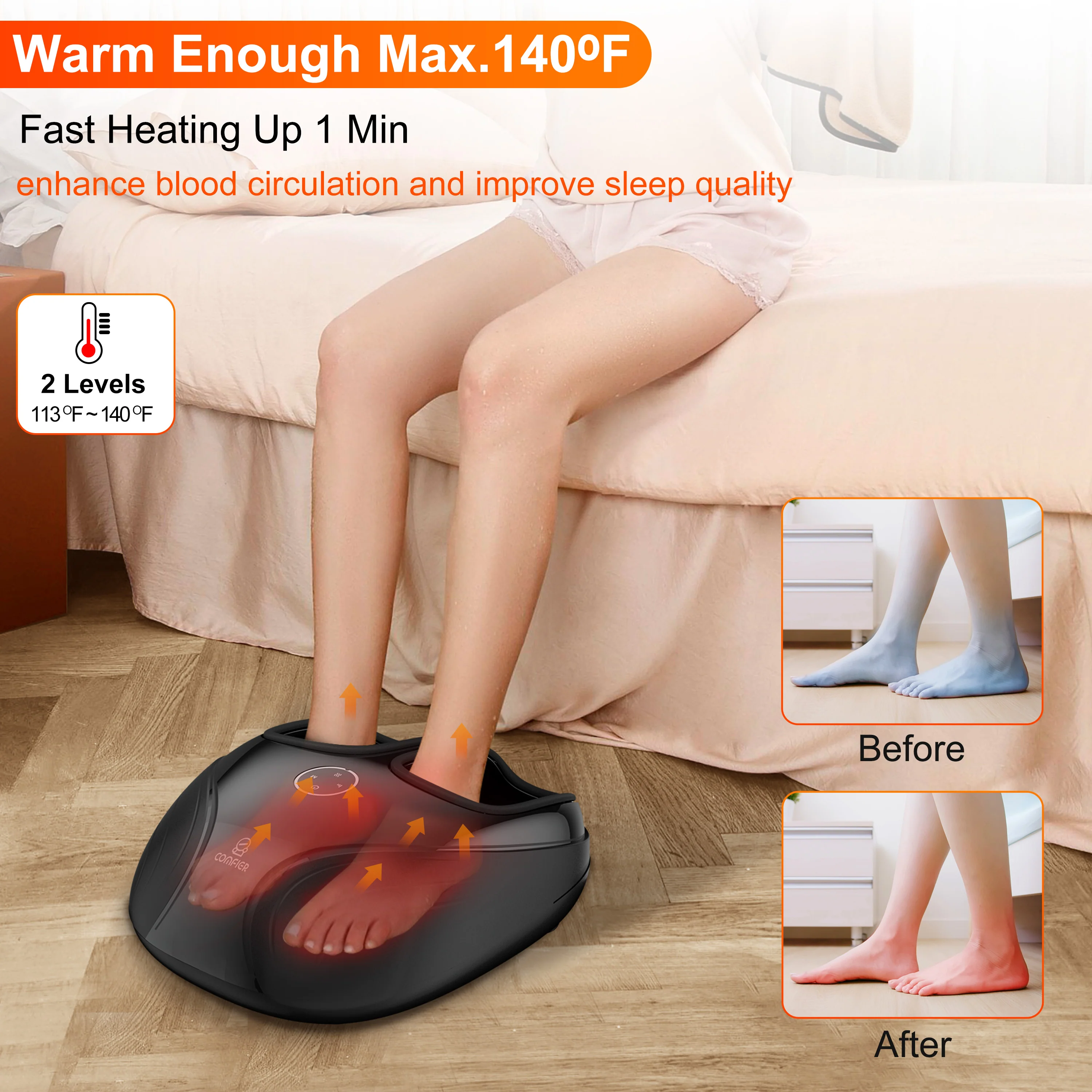 COMFIER 2025 Upgraded Shiatsu Foot Massager Machine, Deep Kneading Feet Massager with Heat CF-5003
