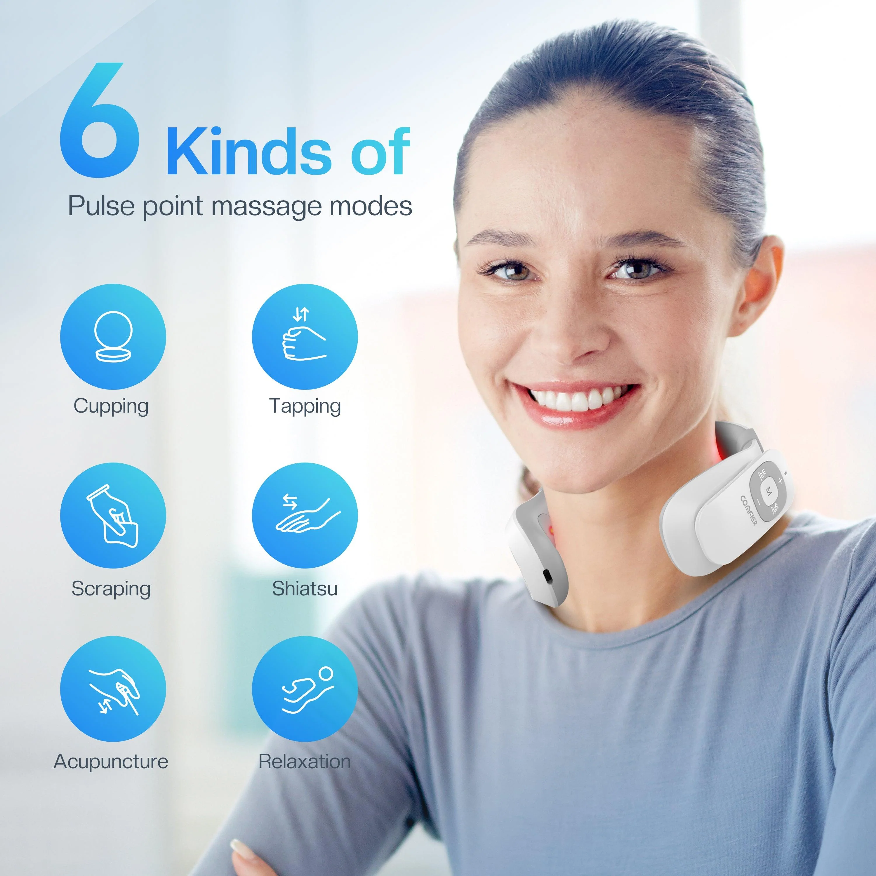 COMFIER Portable Intelligent Electric Pulse Neck Massager with Heat for Pain Relief CF-6322