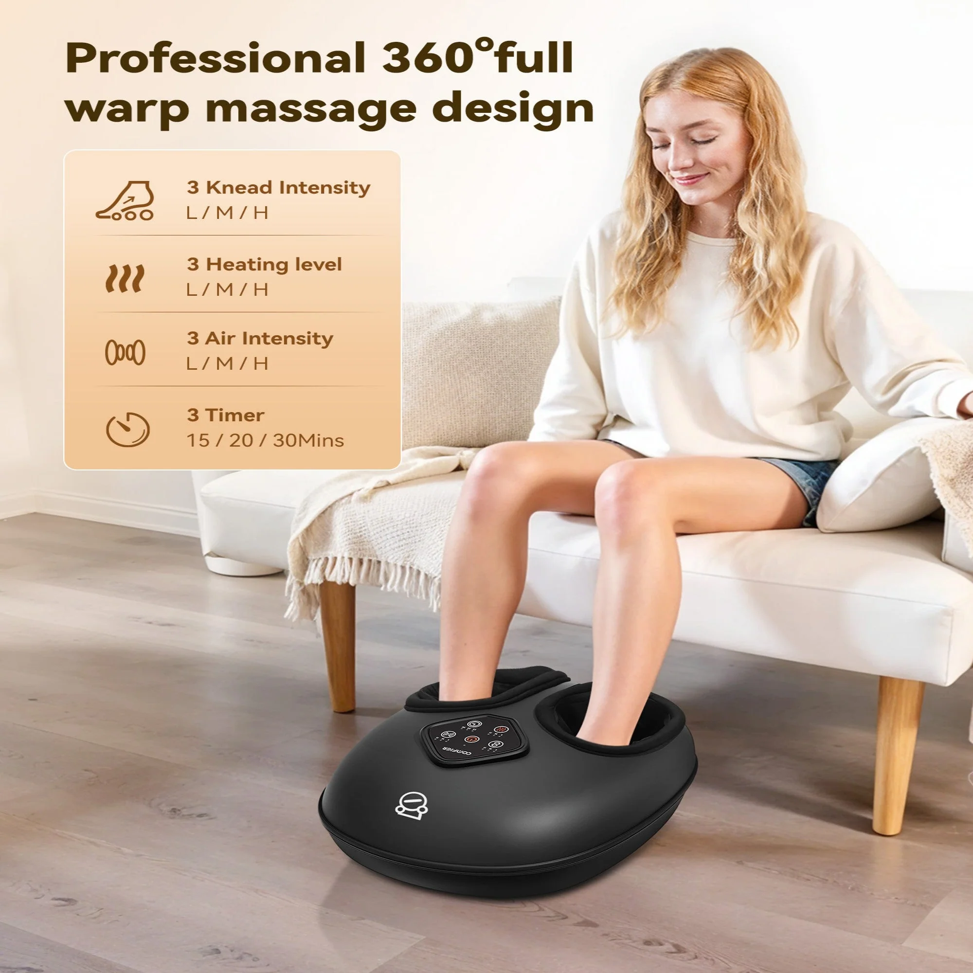 COMFIER 2025 Upgrade Larger Foot Massager with Size 14, Shiatsu Feet Machine with Heat,Compression, Kneading &rolling,foot Massage for neuropathy,Plantar Fasciitis, Home or Office CF-5425