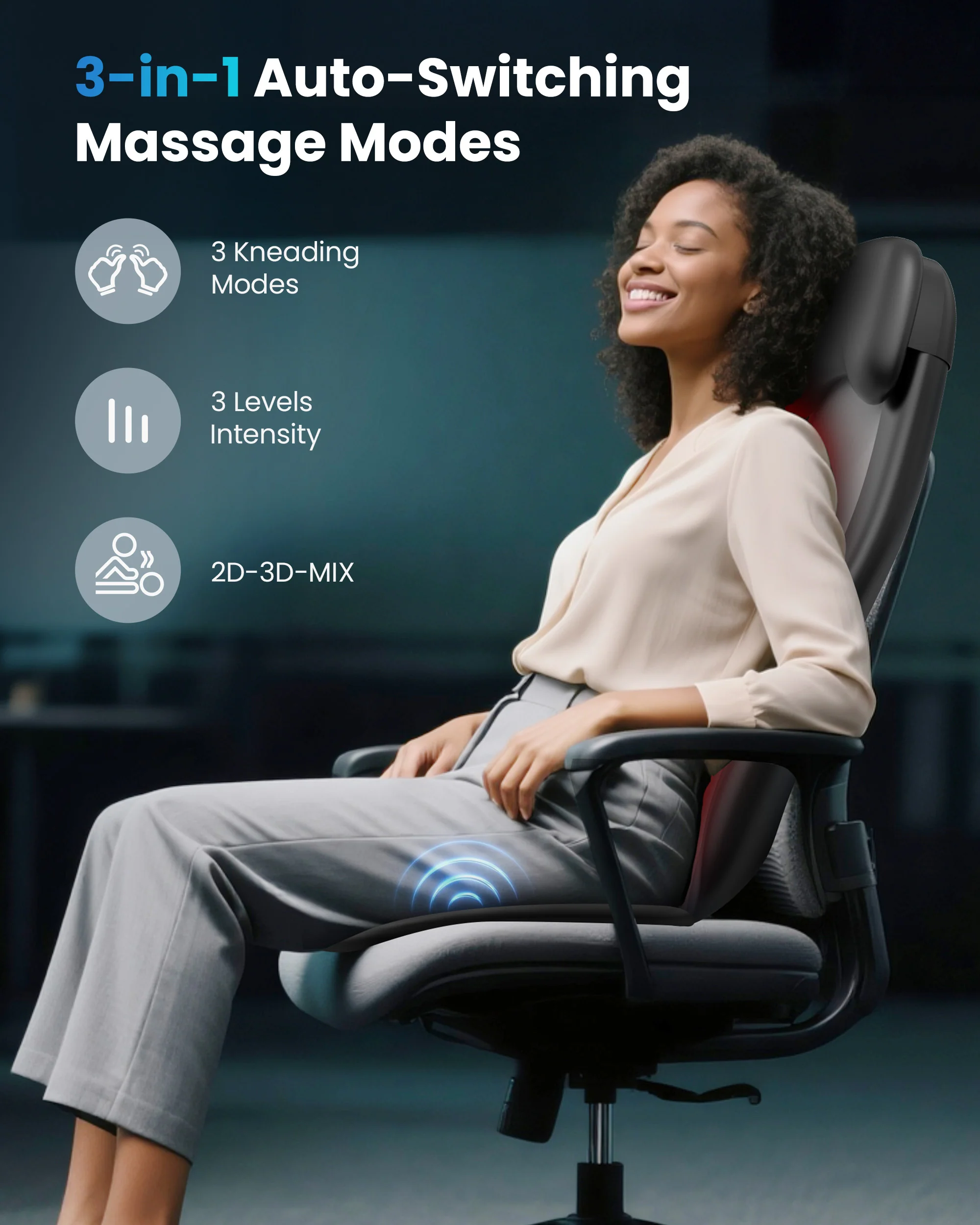 COMFIER Shiatsu Massage Cushion with Heat,2D/3D Shiatu Back Massager with App Control,Deep Tissue Kneading Massage Chair Pad with Vibration, Back Massager for Chair CF-2311-APP