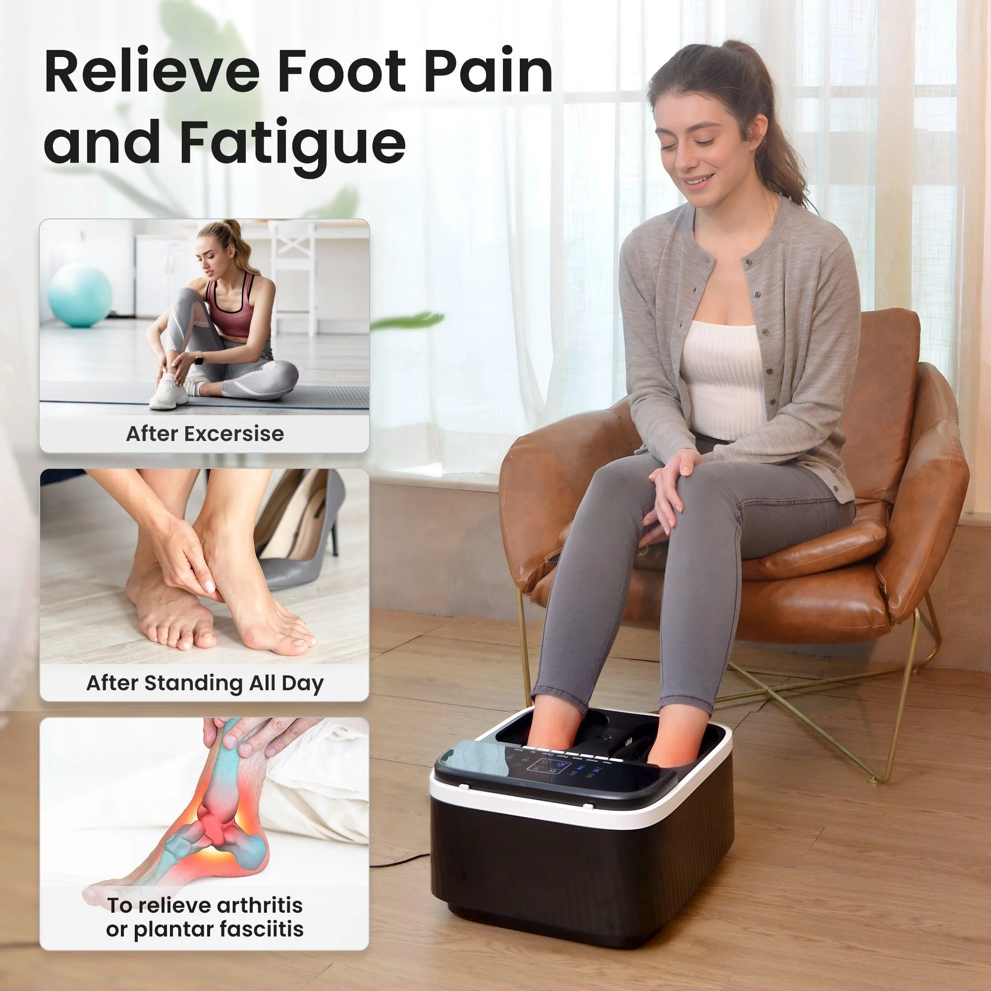 COMFIER Foot Massager with Heat, Shiatsu Foot Massager Machine for Neuropathy Plantar Fasciitis, Squeeze & Rolling Foot Massage, Remote Control & Piano-Key Button CF-5326