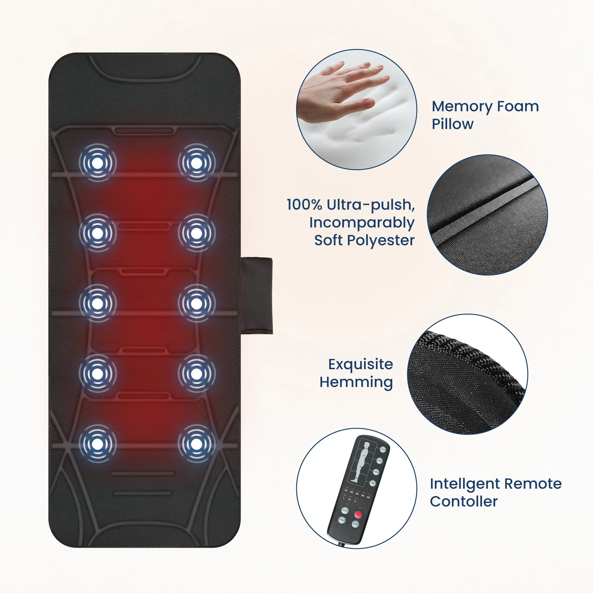 COMFIER Full Body Massage Mat Pad for Bed, Massage Chair Pad with 10 Vibration Motors & 5 Massage Modes, Vibrating Heating Massage Mattress Pad for Back,Massager with Auto Shut Off CF-3401