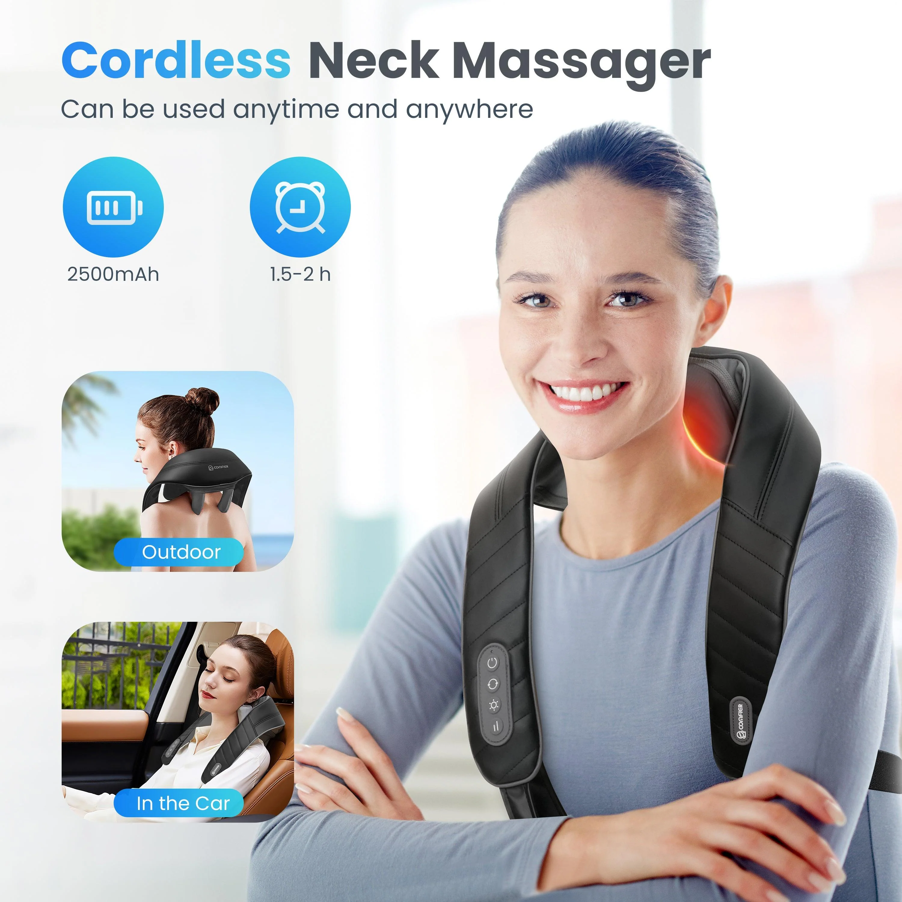 COMFIER Shiatsu Neck and Shoulder Massager, 4D Deep Kneading Cordless Neck and Back Massager with Heat and Vibration, Mother's Day Gift CF-6811