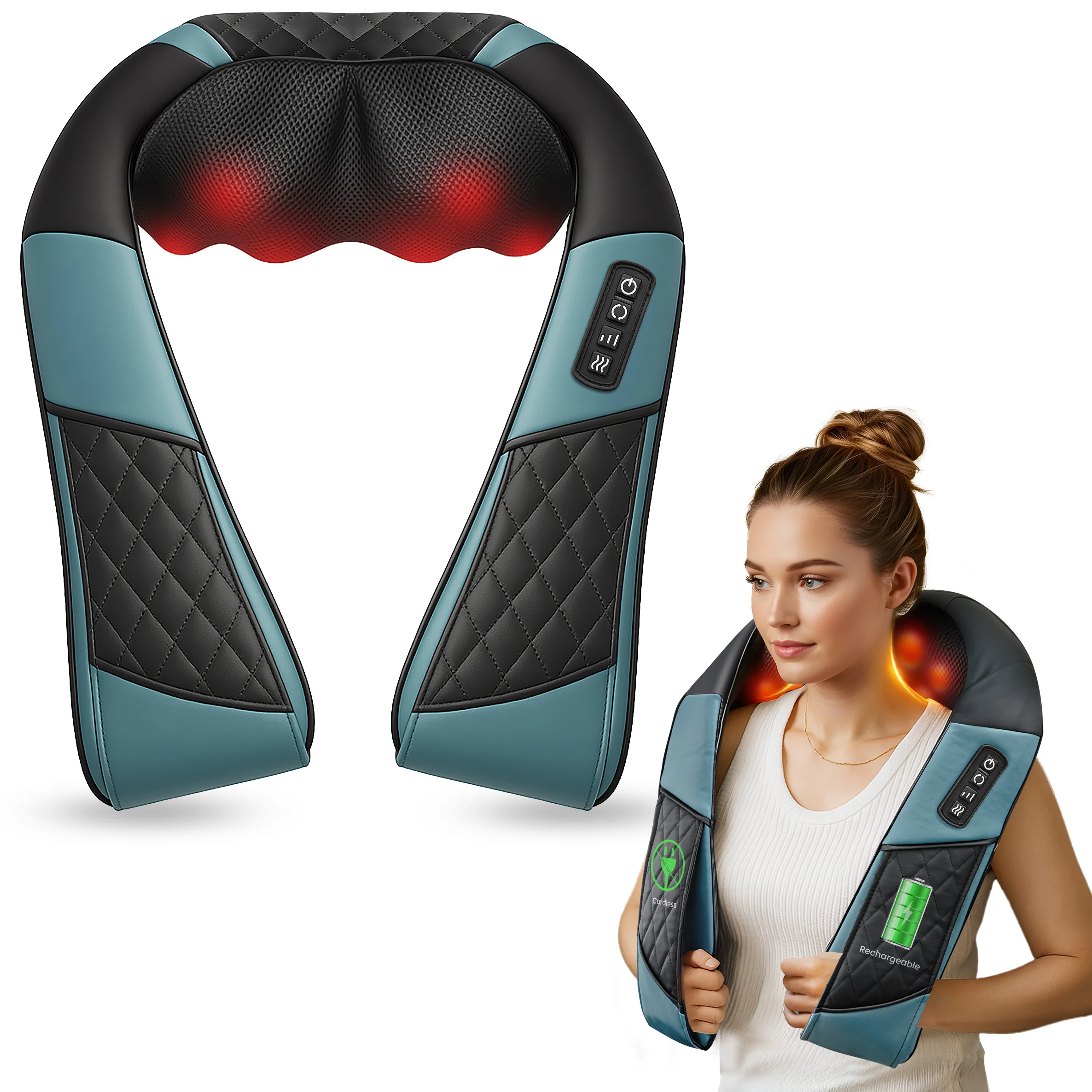 COMFIER Cordless Neck Massager for Pain Relief Deep Tissue, Shiatsu Shoulder Massager with Heat, 3D Kneading Back Massager Pillow, Rechargable & Portable CF-6505