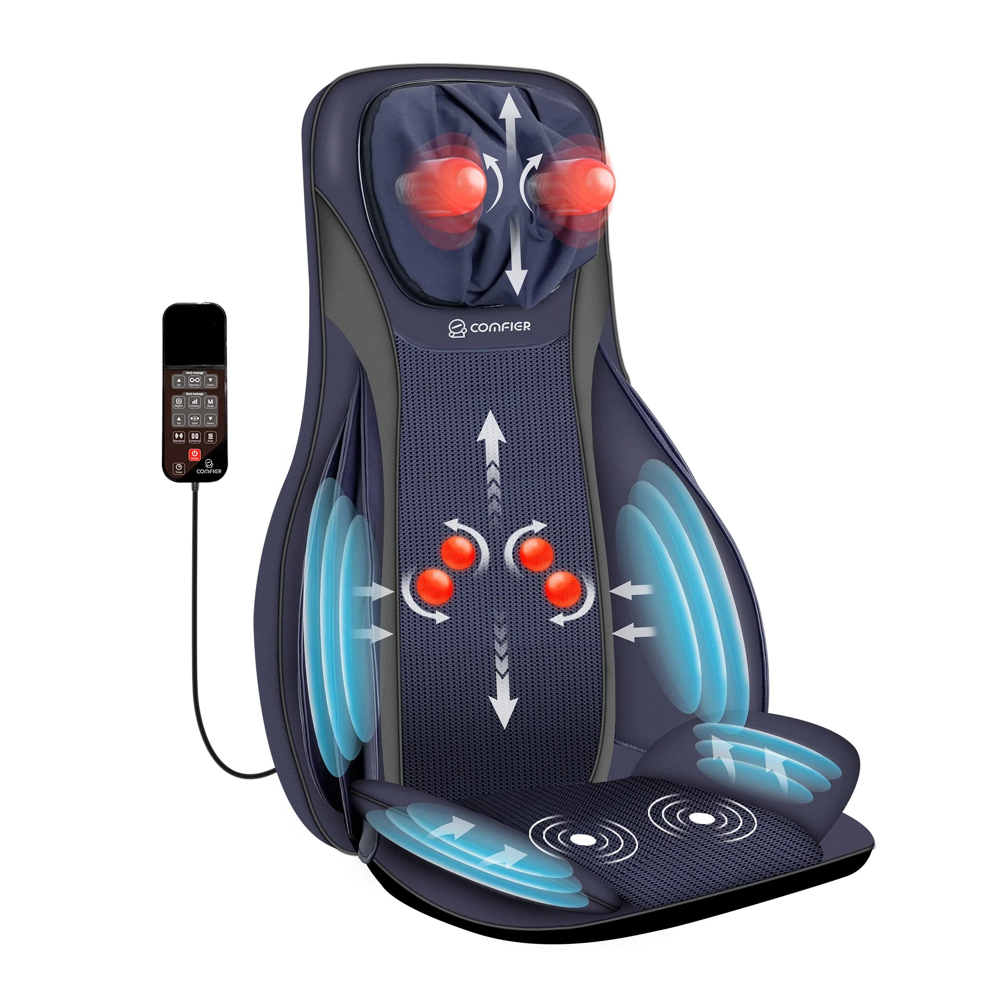 COMFIER Shiatsu Neck Back Massager with Heat, Massage Chair Pad with Tapping, Kneading Chair Massager CF-2406