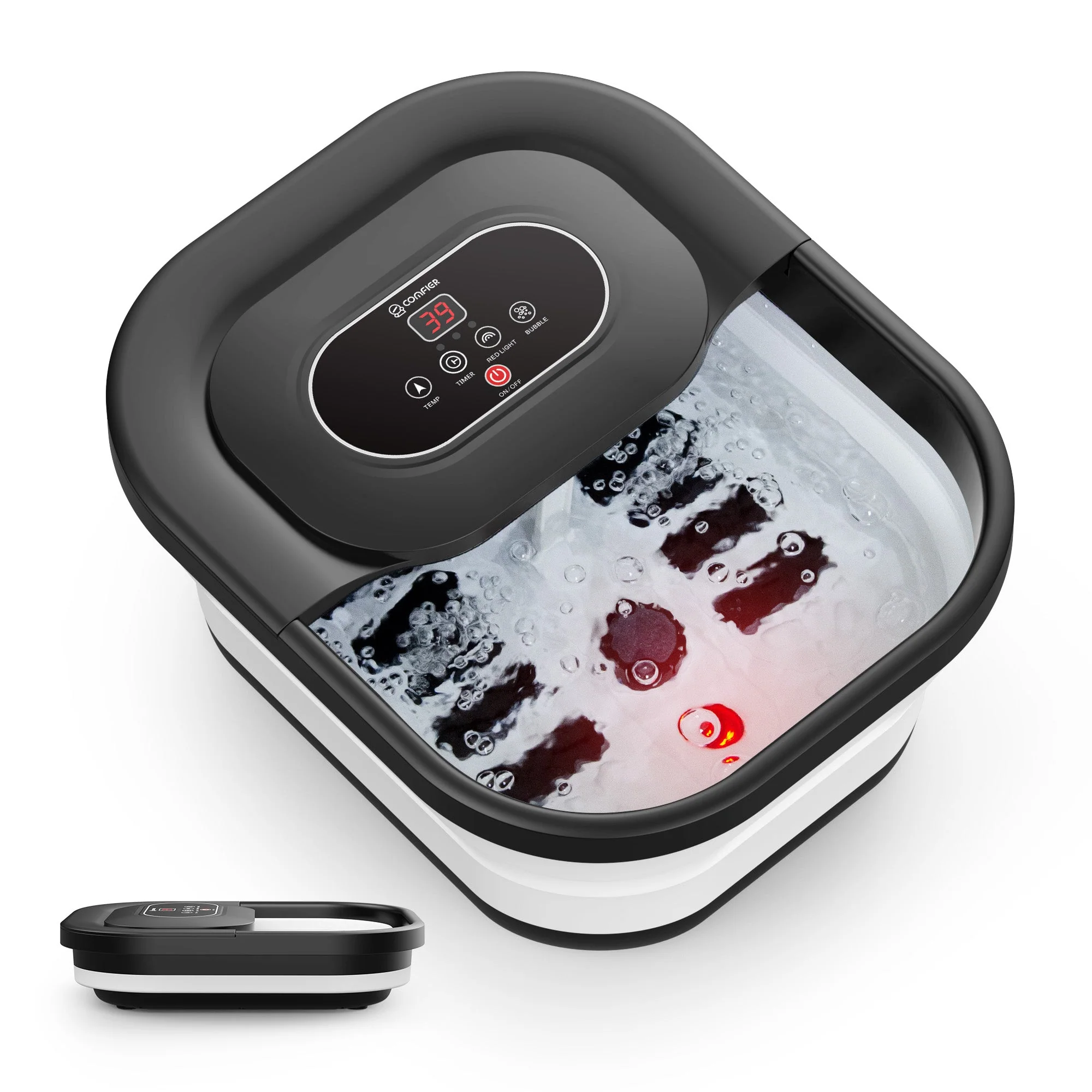 COMFIER Collapsible Foot Spa Bath Massager with Heat, Pedicure Foot Spa with Bubbles, Red Light, Pumice Stone and Shiatsu Massage Rollers, Heated Bath Spa for Relaxation and Stress Relief CF-5415