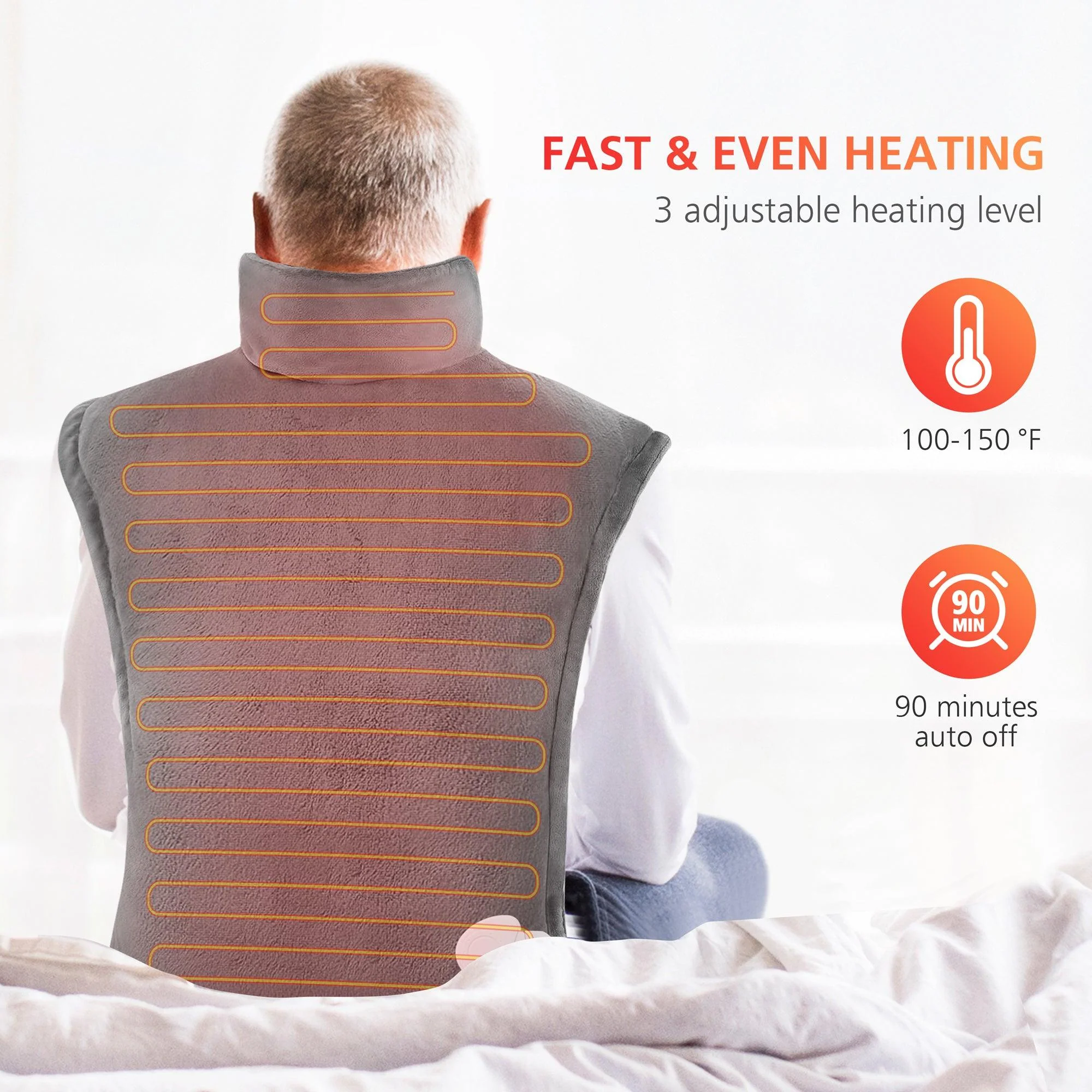 COMFIER Heating Pad for Back Pain Relief, FSA HSA Eligible, Fast Heating Pad for Neck and Shoulders, Electric Heated Wrap, 3 Heat Levels & 90-Mins Auto Shut Off CF-H1822D