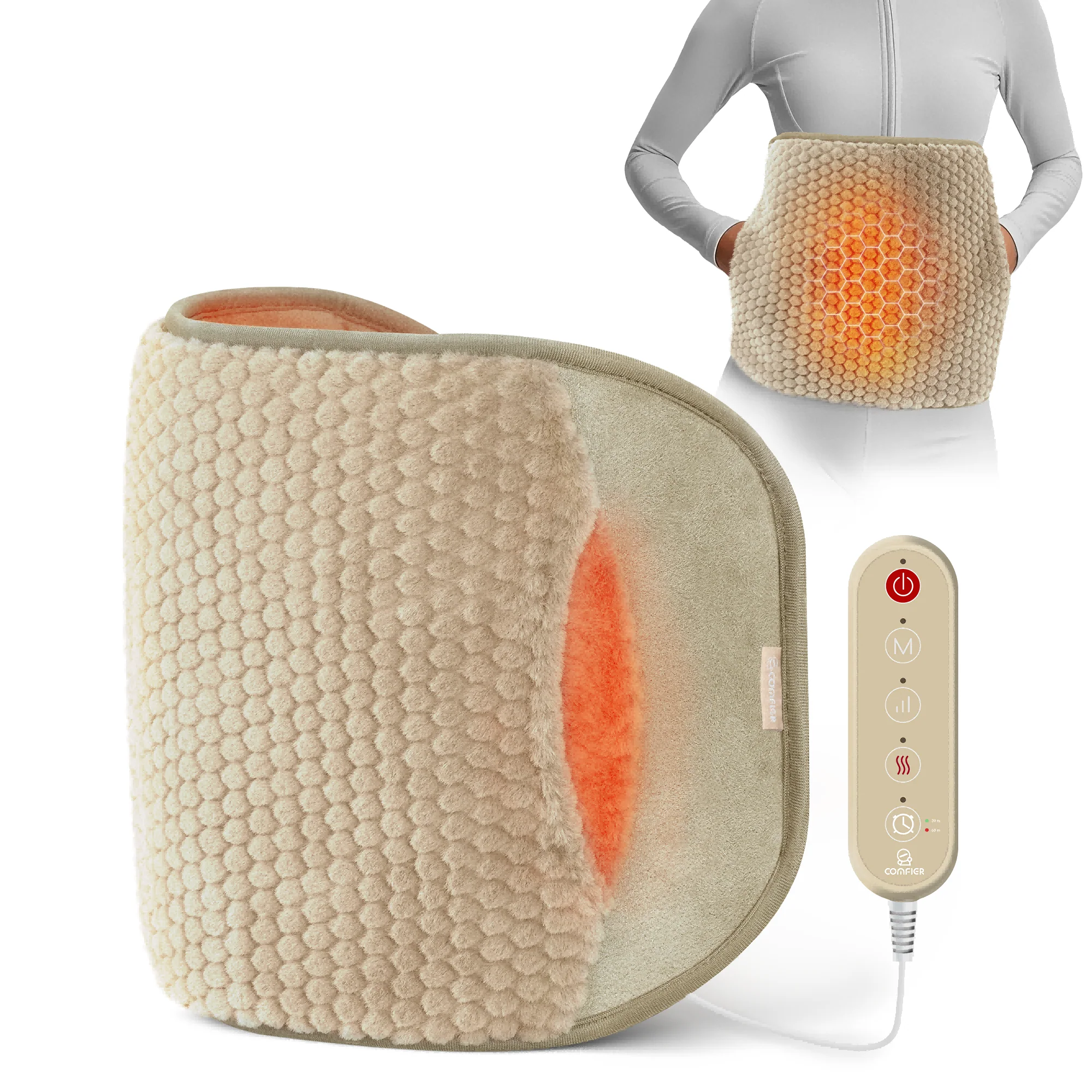 COMFIER Heating Pad for Back Pain Relief, Heating Pad for Period Cramps with Auto Shut Off,Fast Heat Pad with 3 Vibration Modes, Hand-Warming Pocket & Extra-Large Size 61