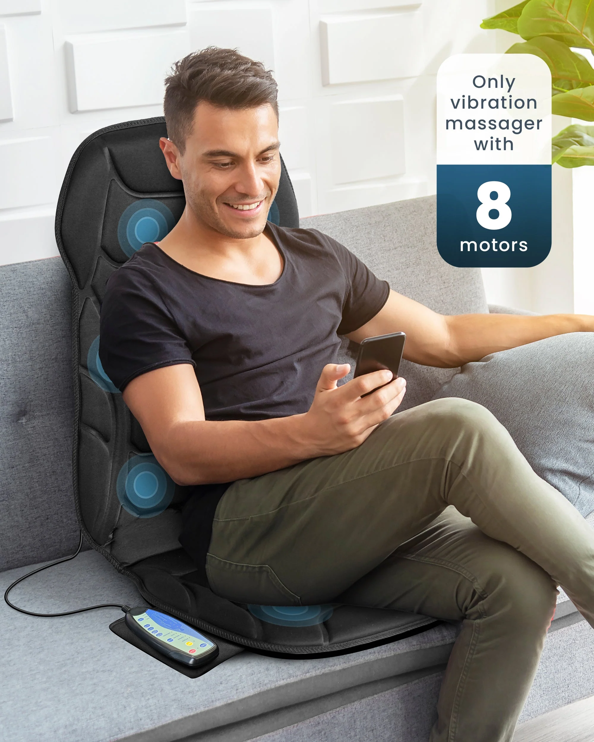 COMFIER Vibration Massage Seat Cushion with 8 Massage Nodes & 5 Modes, Adjustable & Heated Chair Massage Pad for Home Office CF-2402