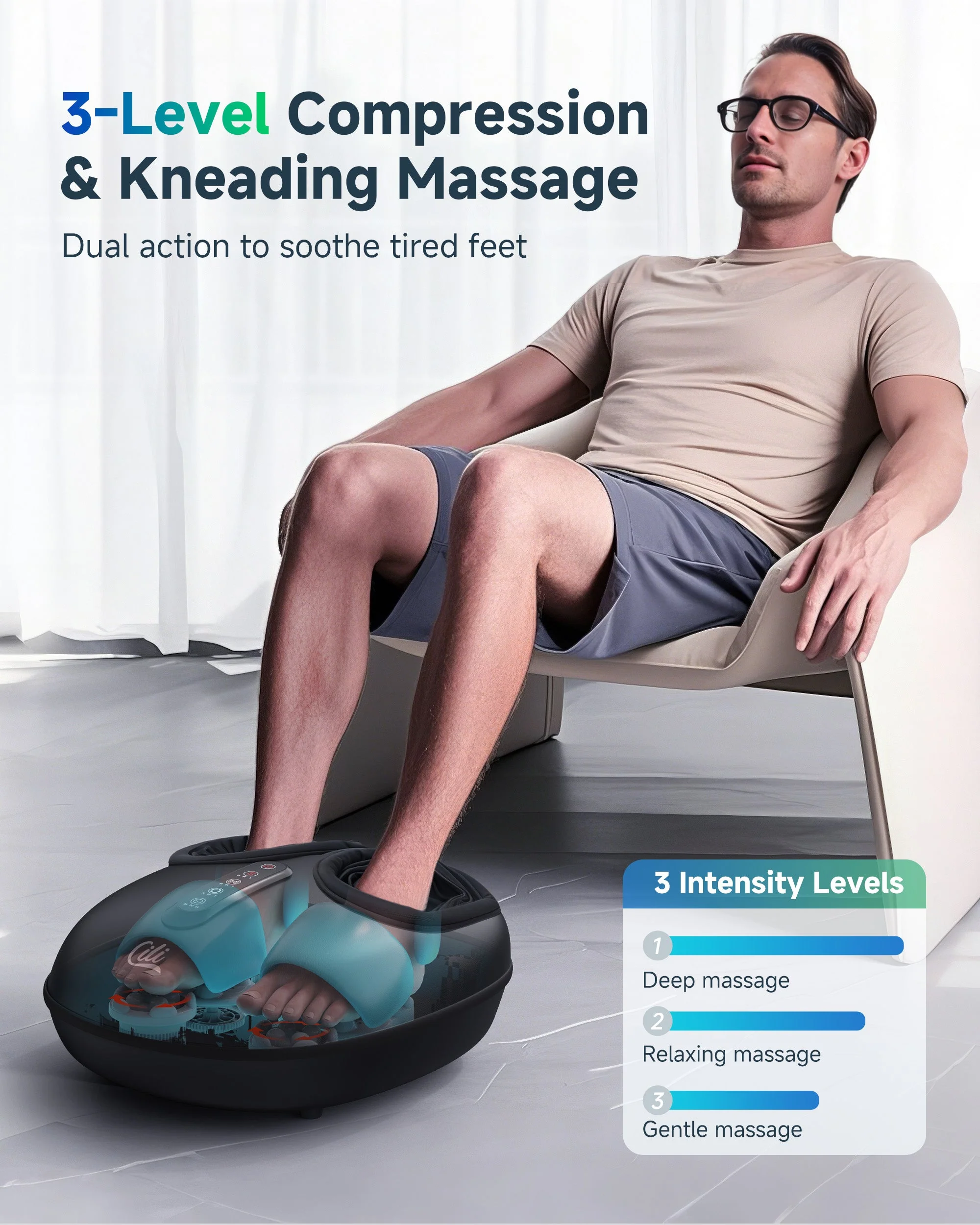 CILI Shiatsu Foot Massager with Heat,Electric Heated Feet Massager with Compression,Rolling & Kneading Massage,Feet Massage Machine for Plantar Fasciitis,Up to Size 14 CL-5445