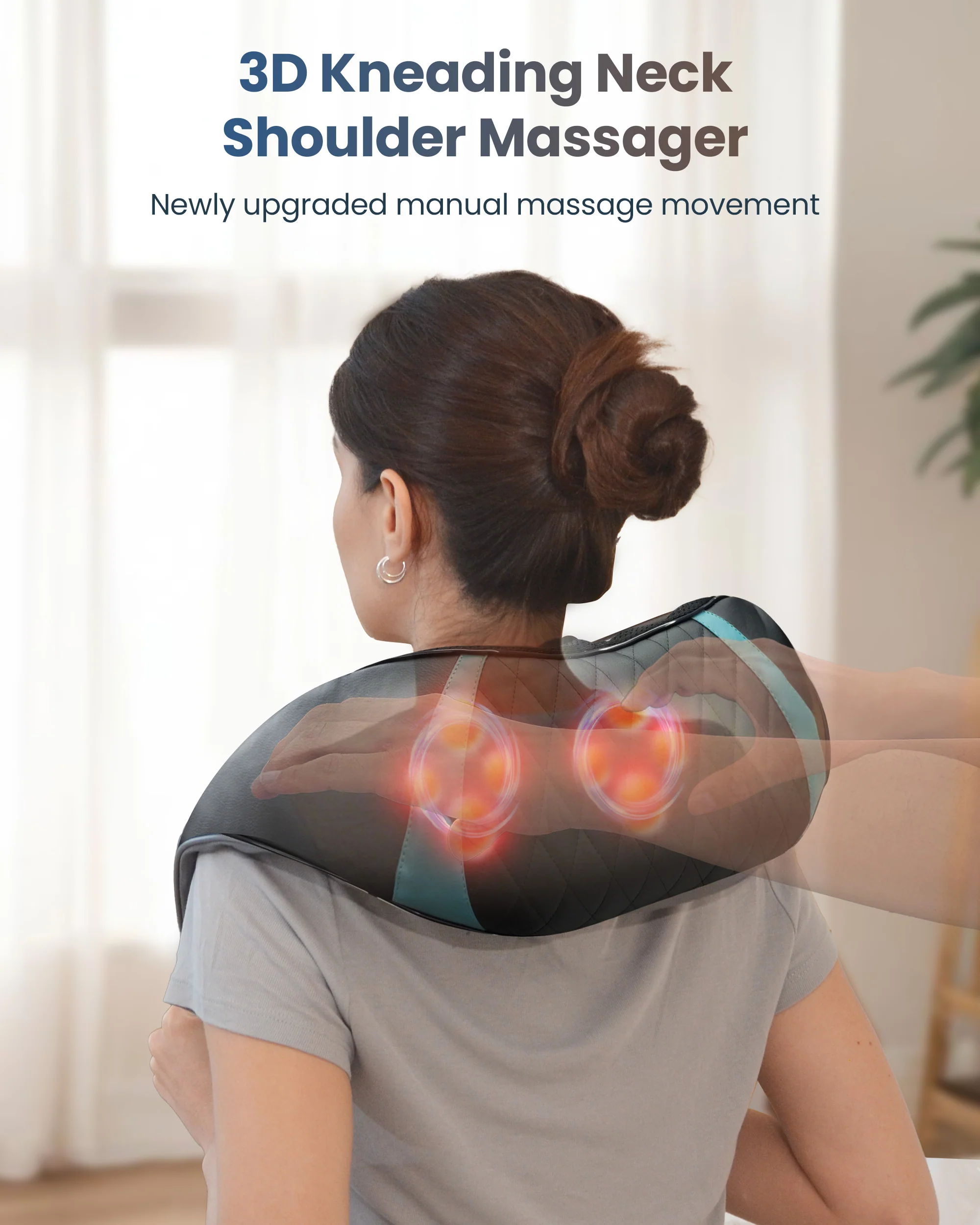 COMFIER Cordless Neck Massager for Pain Relief Deep Tissue, Shiatsu Shoulder Massager with Heat, 3D Kneading Back Massager Pillow, Rechargable & Portable CF-6505