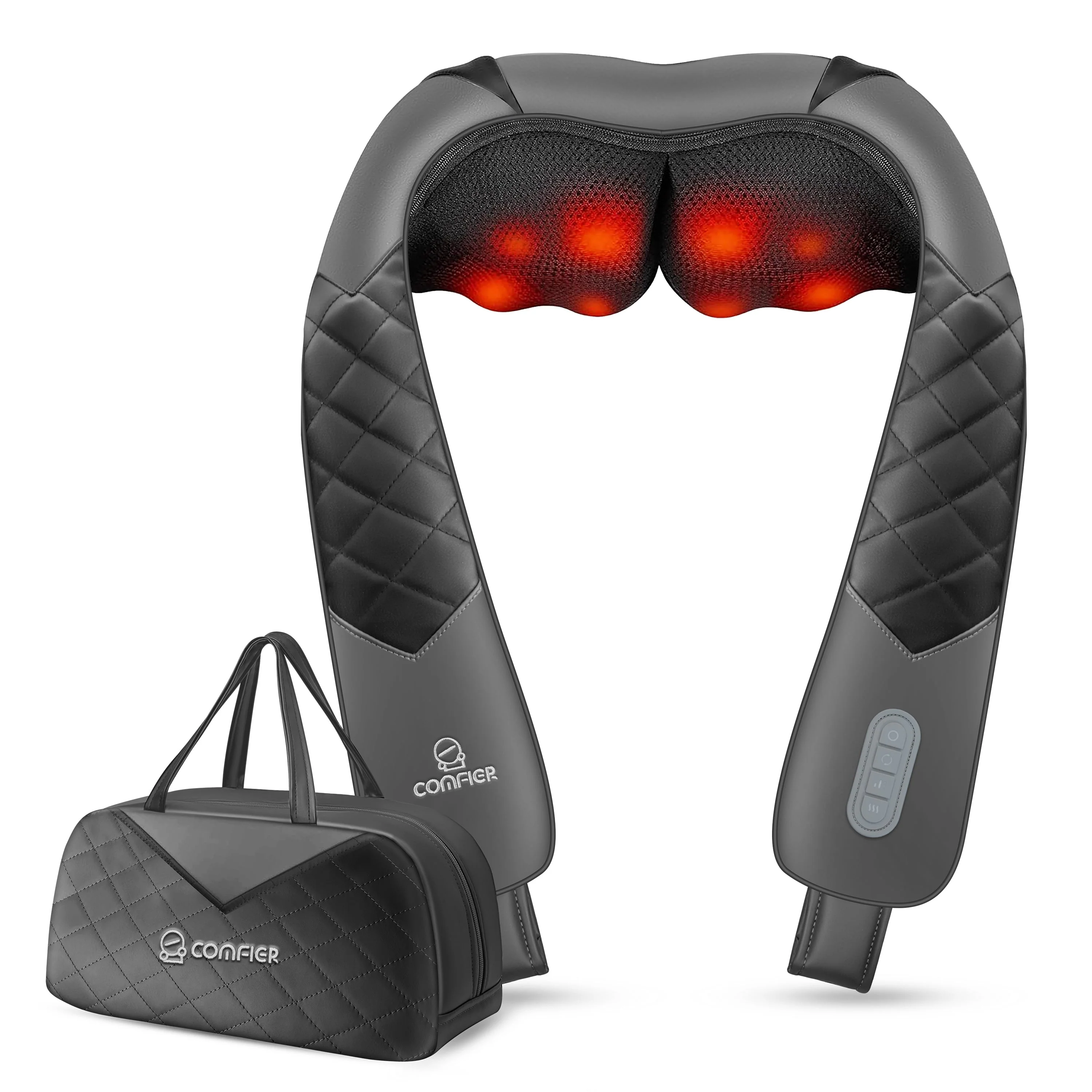 COMFIER Shiatsu Neck Shoulder Massager - 2025 Latest Upgraded Model, Deep Tissue 4D Kneading Pillow Massager with Portable Storage Bag CF-6302U