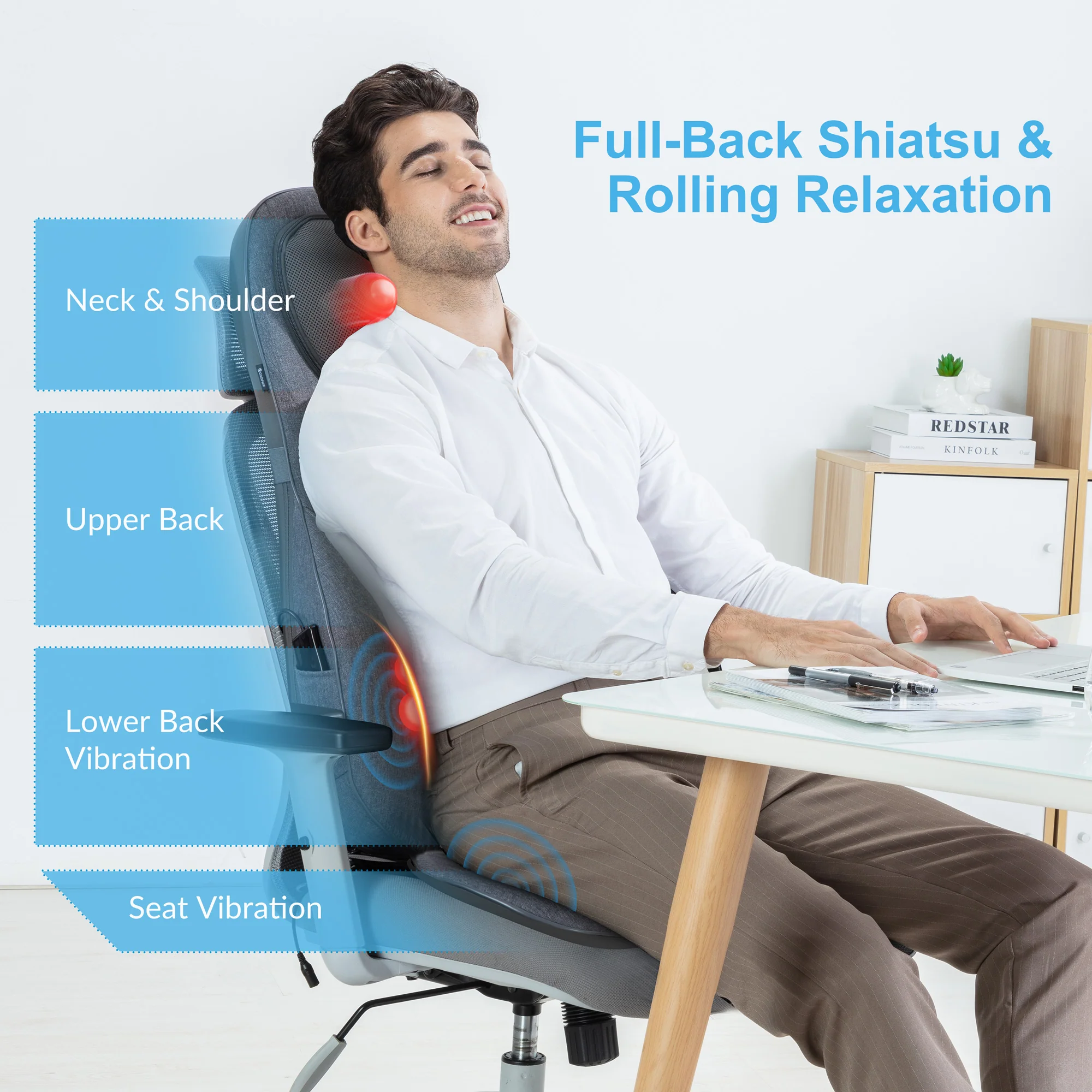COMFIER Shiatsu Neck Back Massage Seat Cushion with Heat, Adjustable Kneading Rolling Massage Chair CF-2113