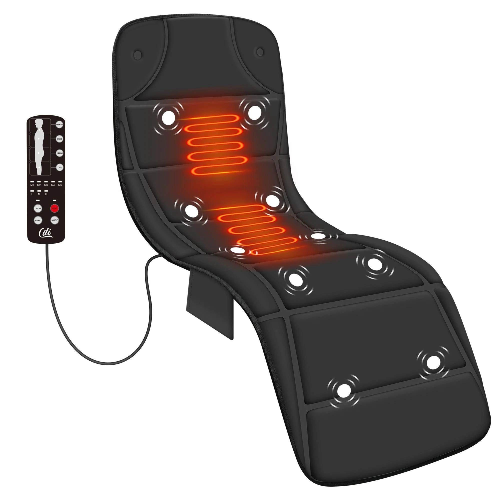 CILI Full Body Massage Mat 10 Vibration Massage Motors with Heating for Back, Shoulder, Leg, Gifts for Men Women, Mom Dad, Black CL-3701
