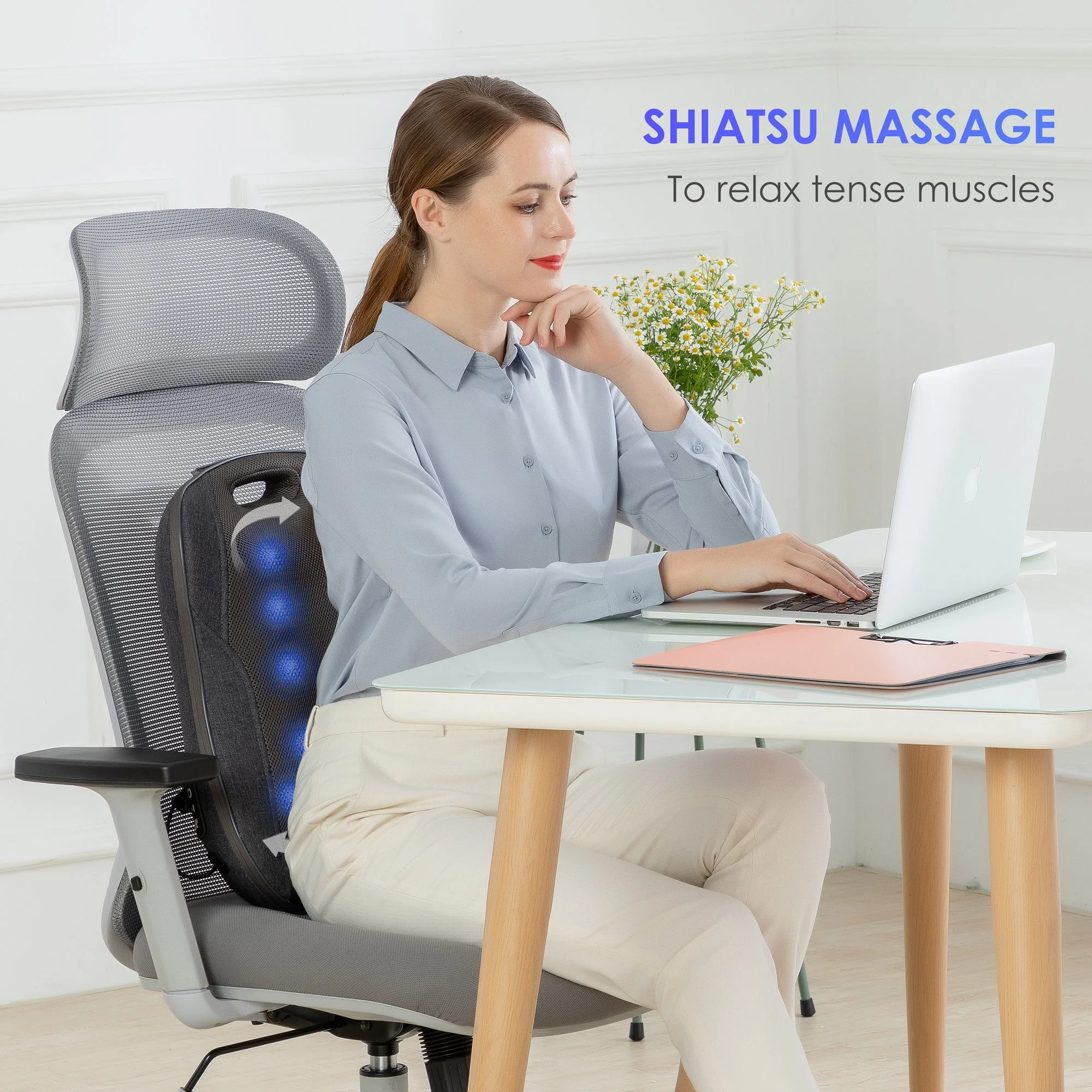 COMFIER Cordless Back Massager with Heat, Rechargeable Shiatsu Massage Chair Pad CF-1902C