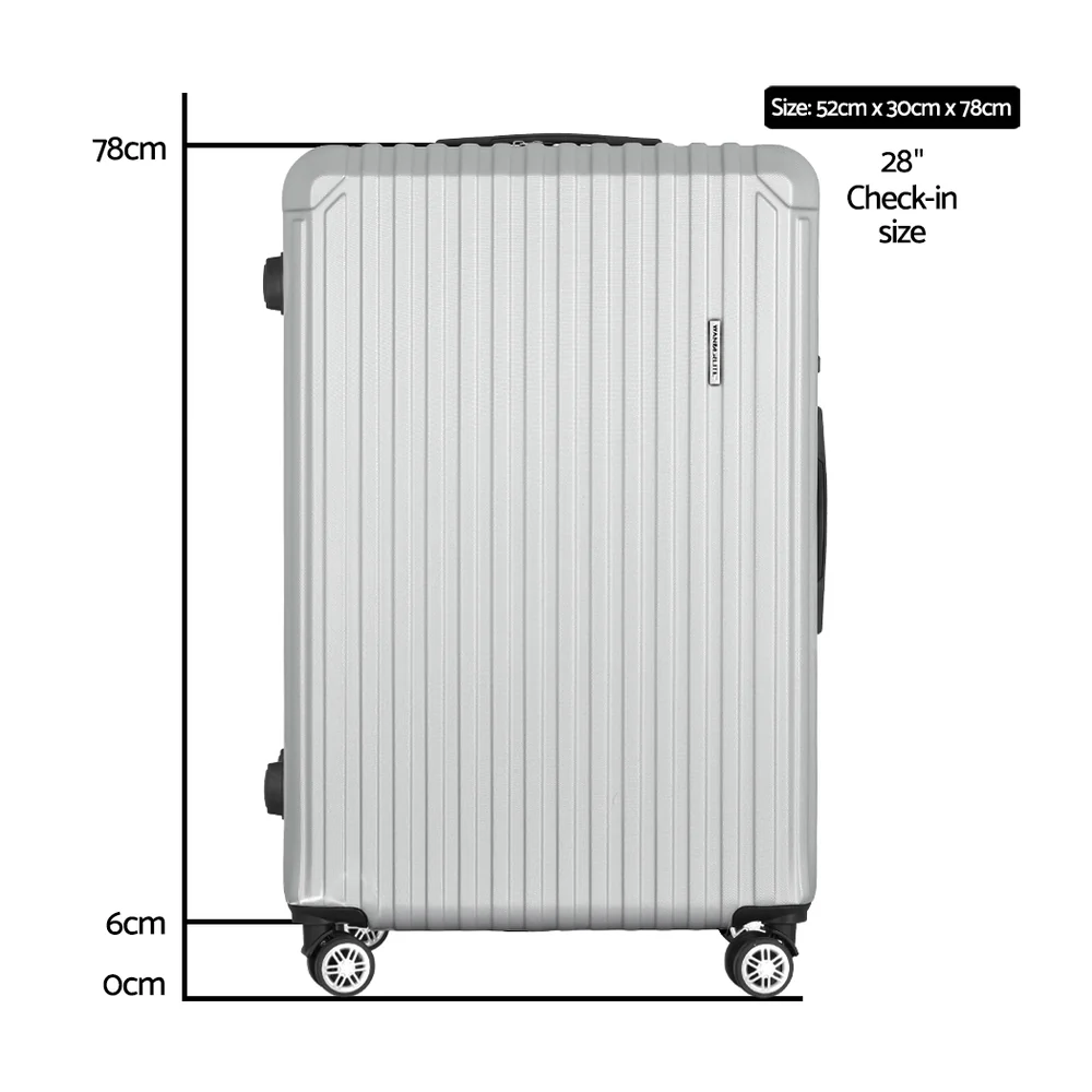 Wanderlite 28-inch Luggage Set with TSA LockABS Hard Shell Travel Suitcase Organiser Luggage Case Light Grey