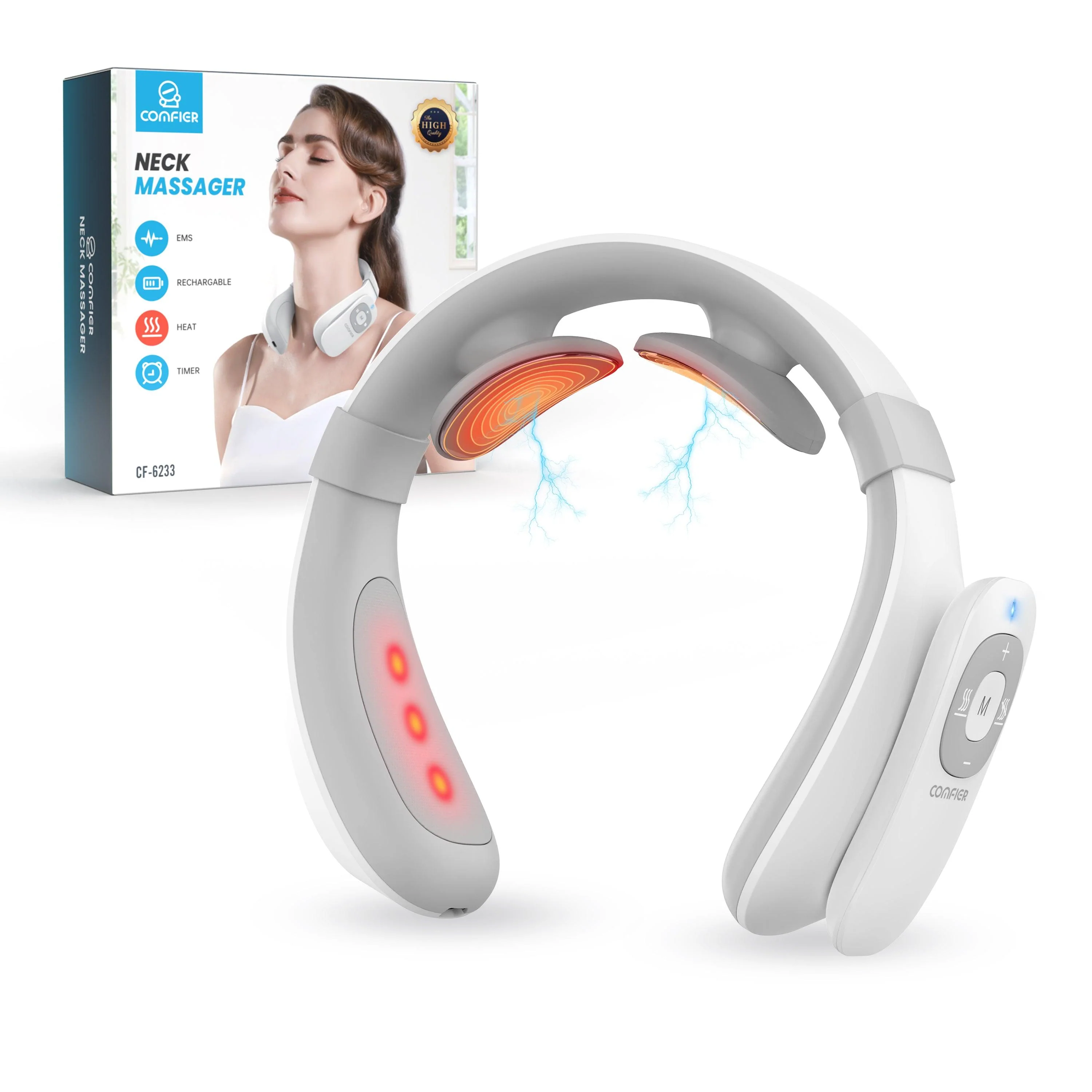 COMFIER Portable Intelligent Electric Pulse Neck Massager with Heat for Pain Relief CF-6322