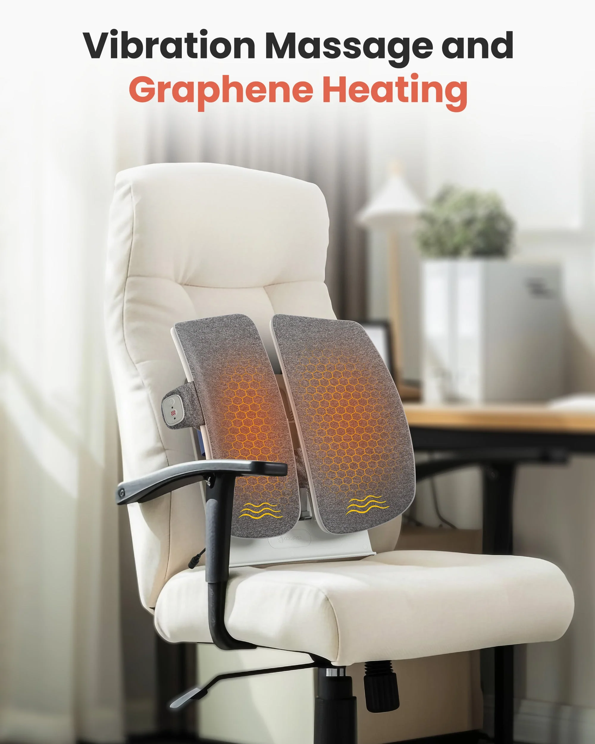 COMFIER Heated Lumbar Support Pillow with Vibration Massage, Back Support Cushion for Office Chair, Graphene Heating Chair Back Massager CF-1313