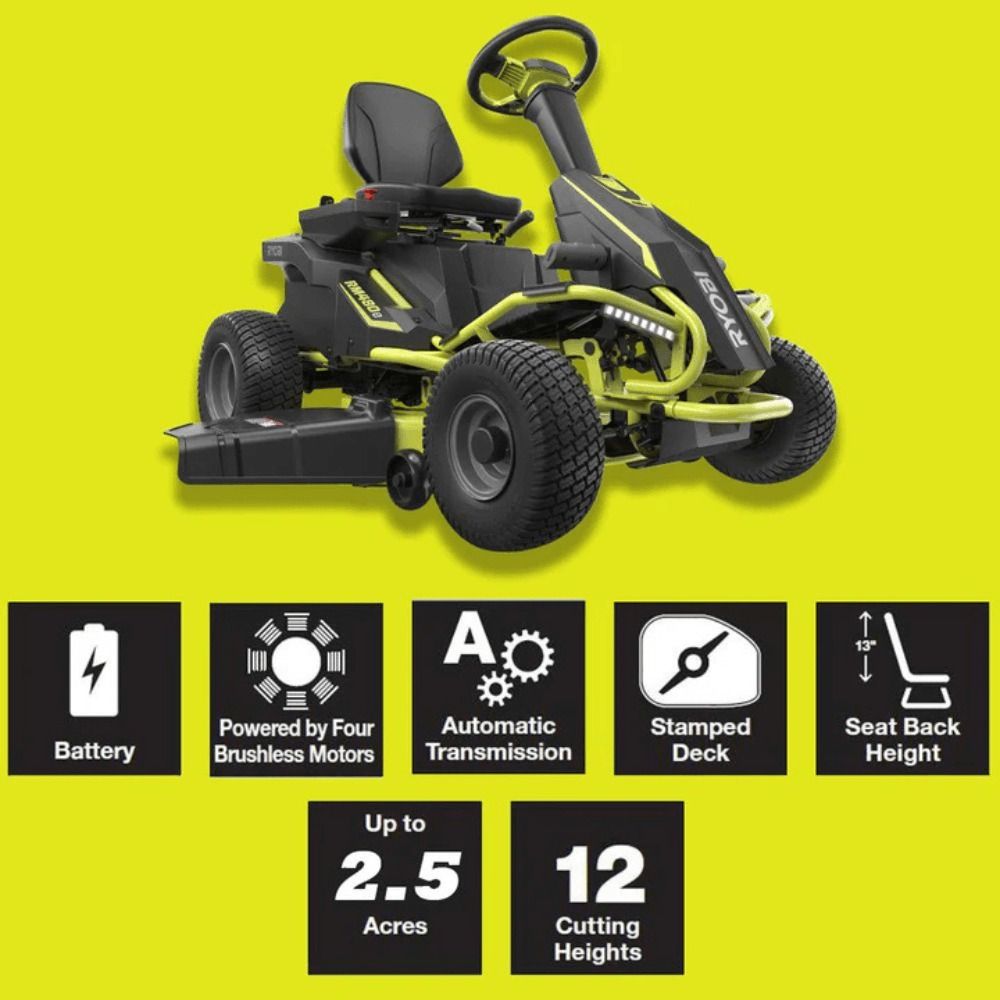 RYOBI 38-Inch 100 Ah Battery Electric Rear-Engine Riding Lawn Mower