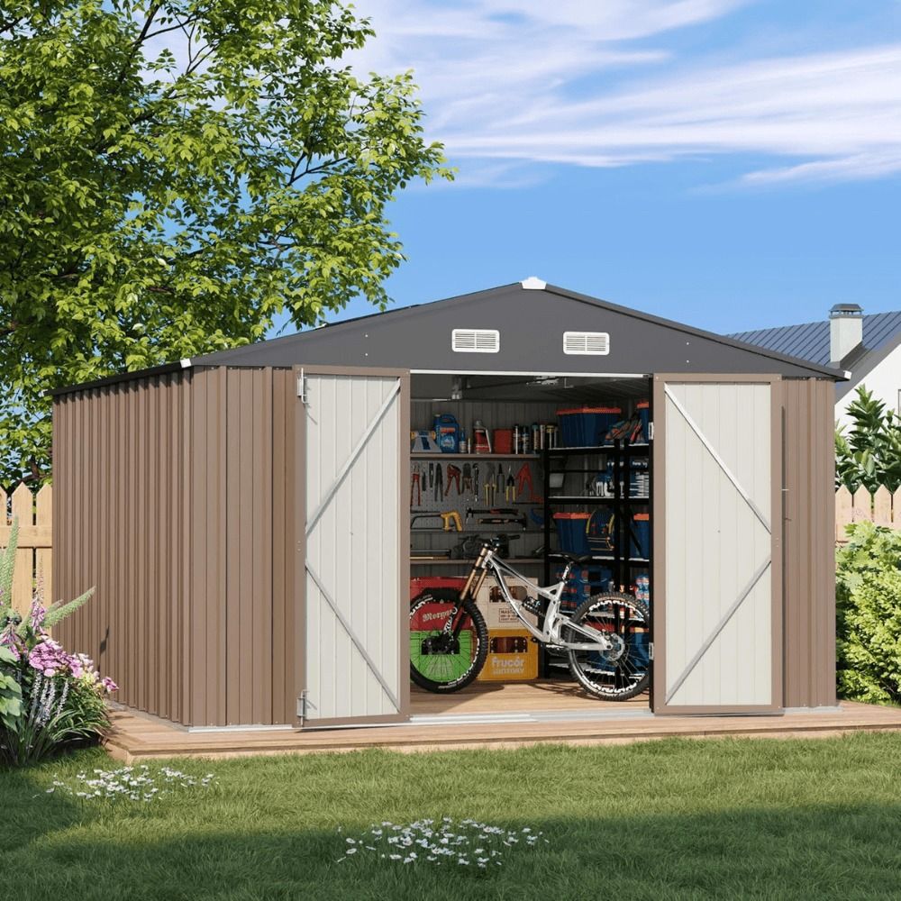 10 ft. W x 10 ft. D Outdoor Metal Storage Shed - Gray (100 sq. ft.)
