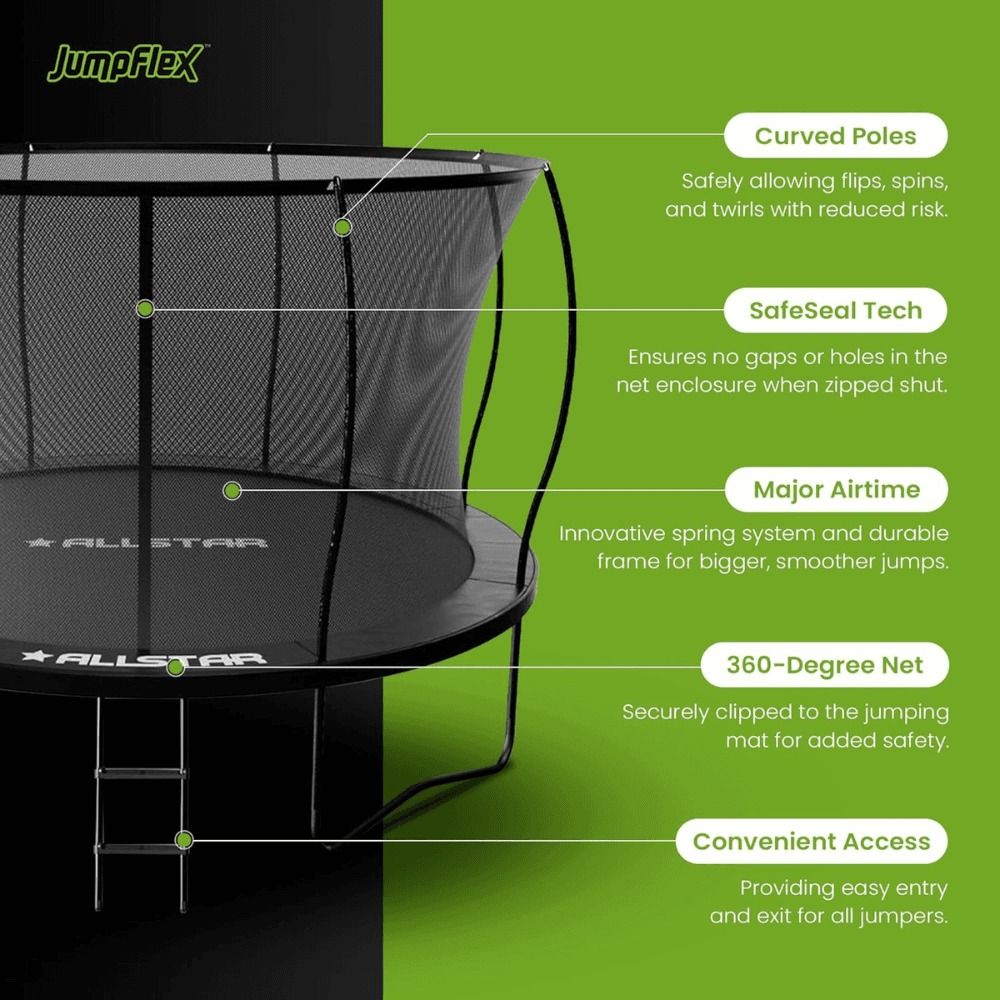 ALLSTAR 10ft Kids Outdoor Trampoline with Safety Net and Ladder – Backyard Play Equipment