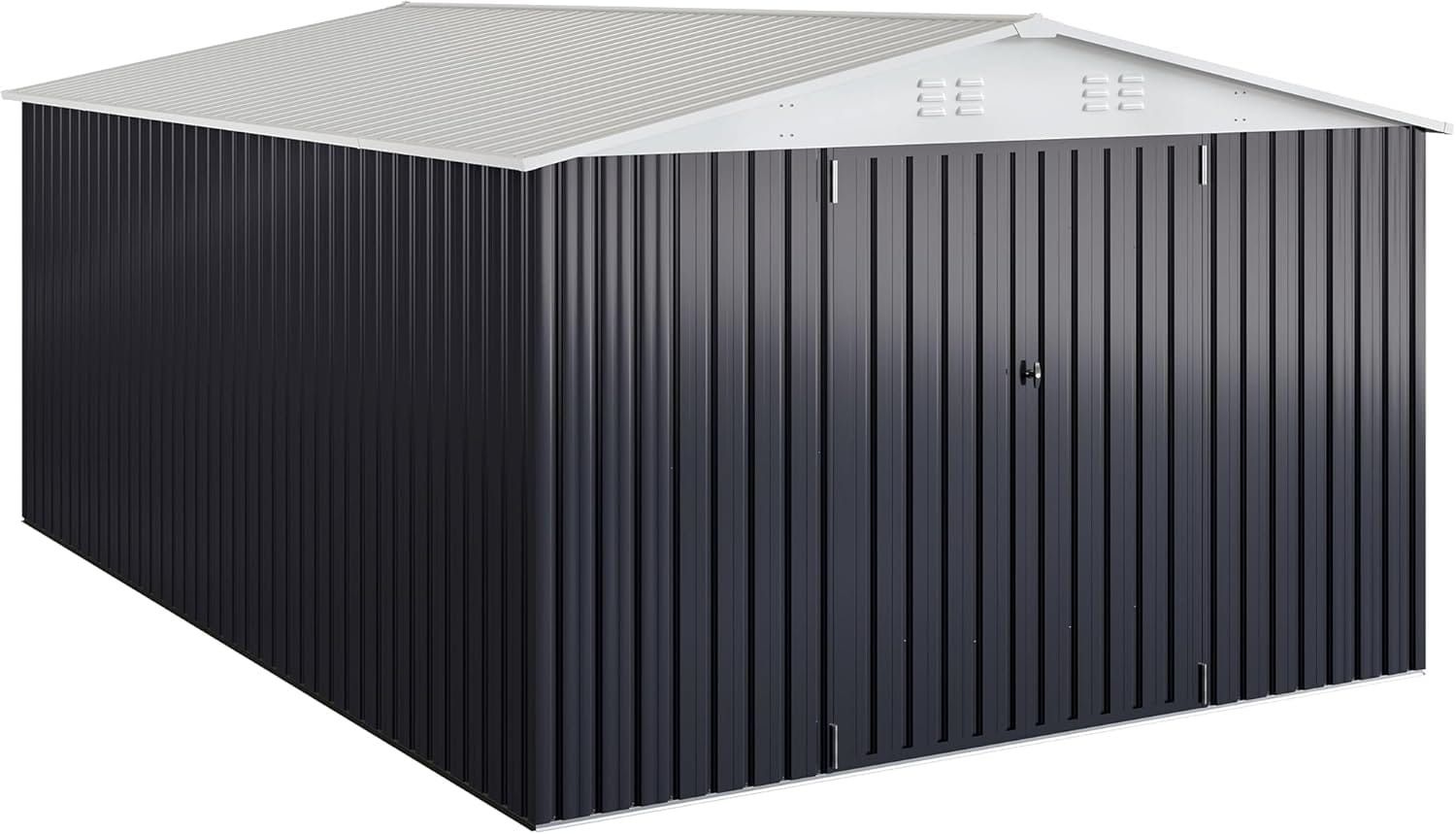 10 ft. W x 14 ft. D Outdoor Metal Shed with Updated Frame Structure and Lockable Doors - White (140 Sq. Ft)