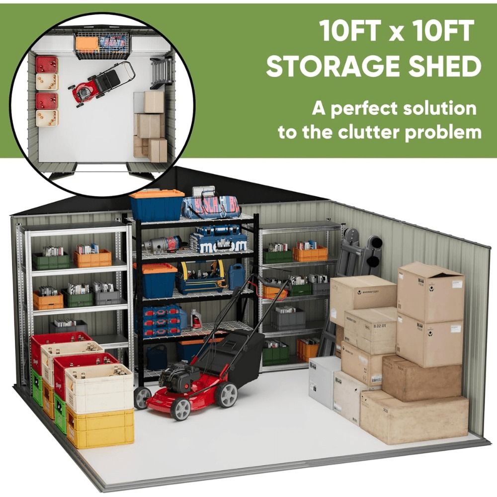 10 ft. W x 10 ft. D Outdoor Metal Storage Shed - Gray (100 sq. ft.)