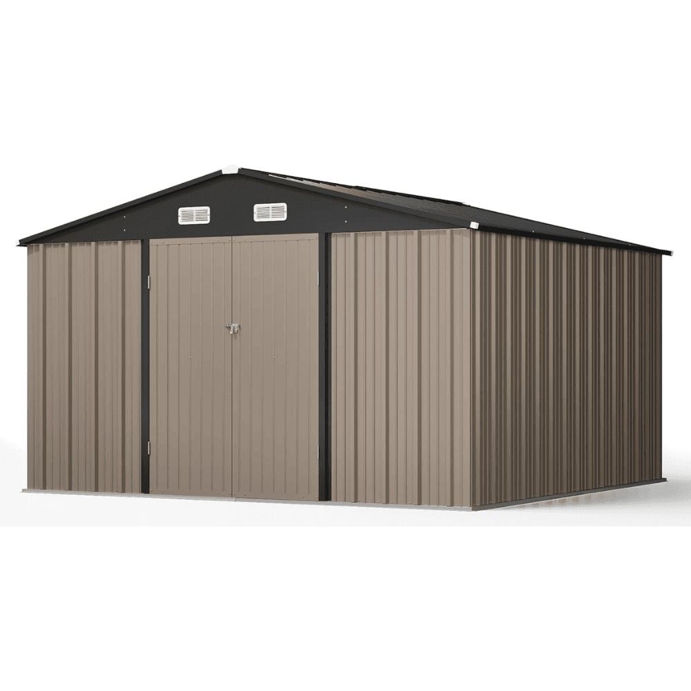 10 ft. W x 10 ft. D Outdoor Metal Storage Shed - Gray (100 sq. ft.)