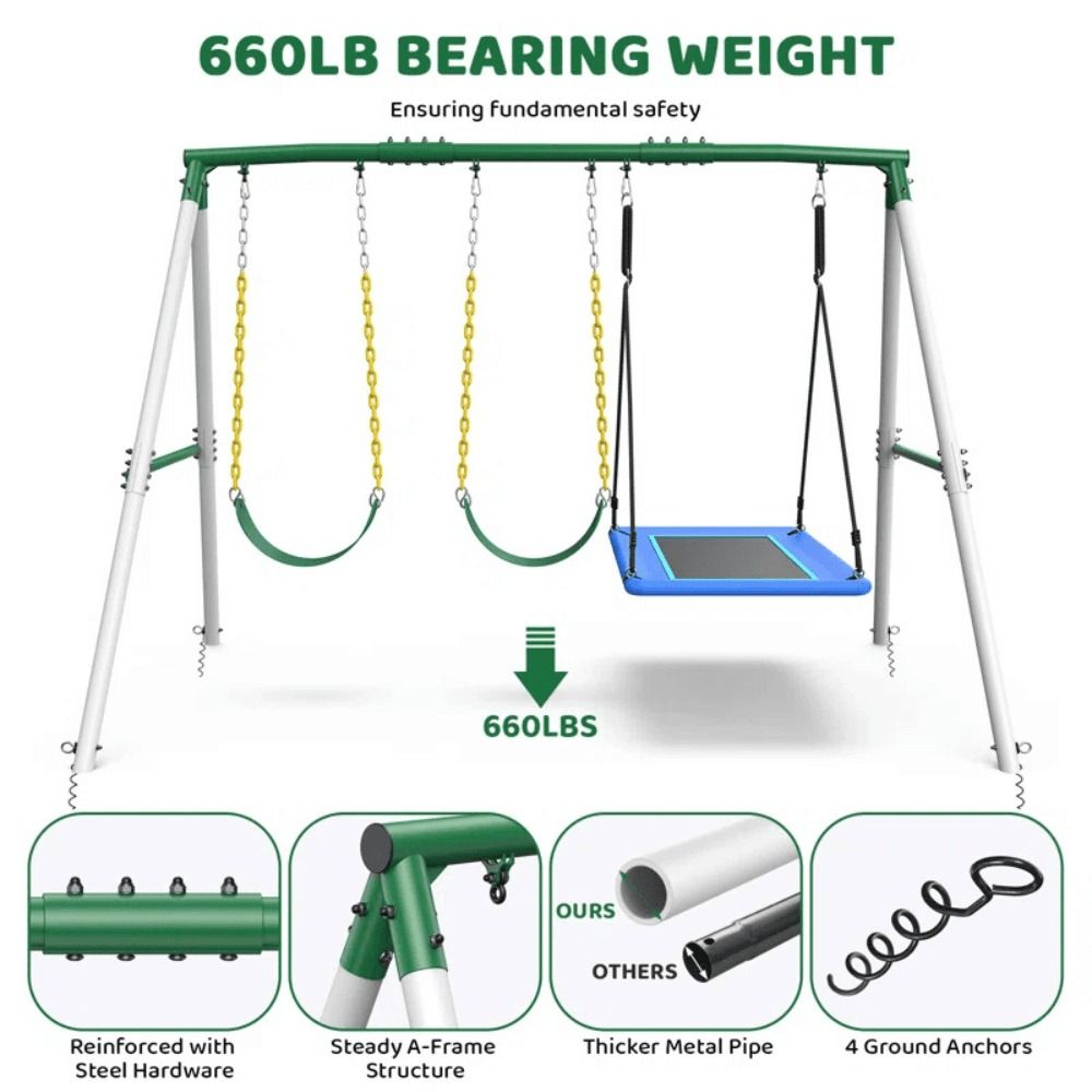 660 lbs Heavy Duty Swing Set with 1 Platform Swing and 2 Belt Swings