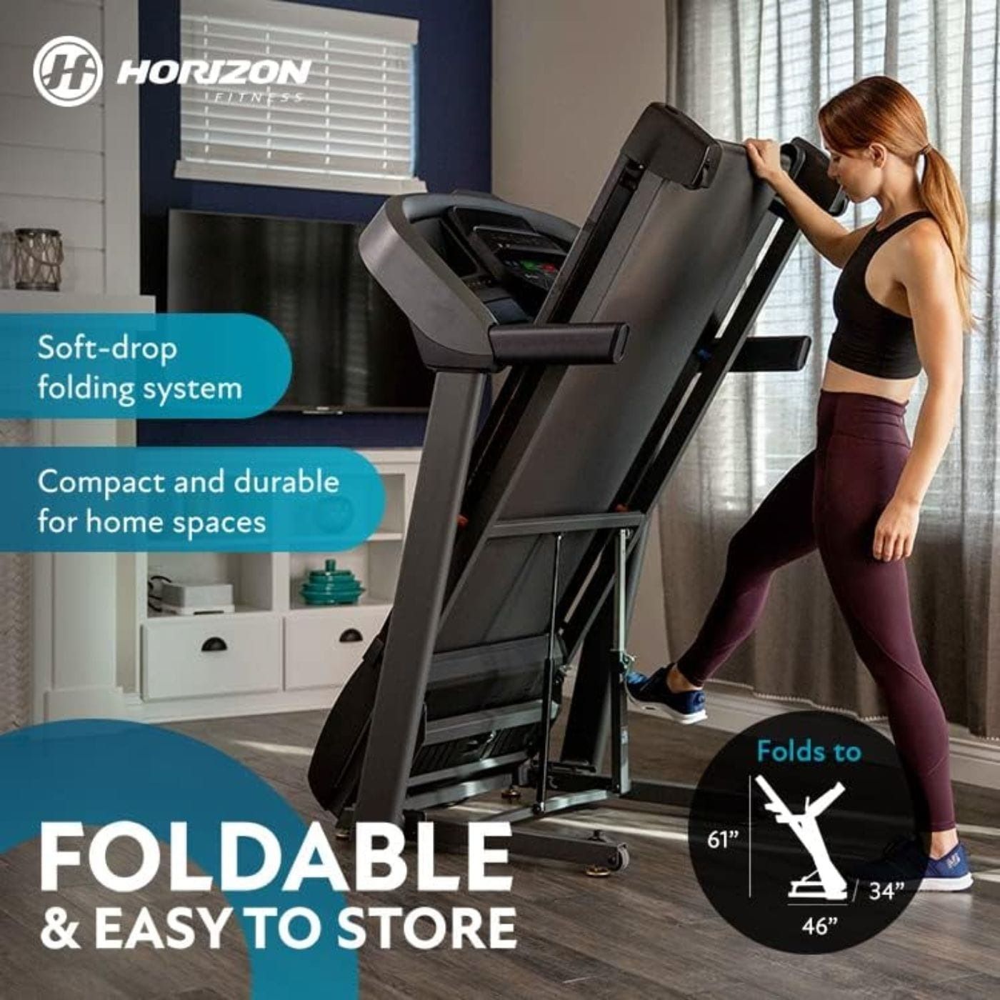 Horizon Fitness T101 Treadmill - EasyFold Design, Comfortable Running Surface