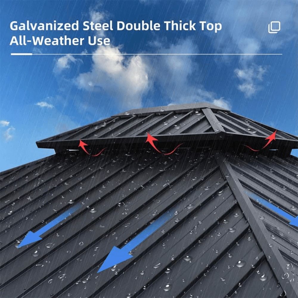 12ft x 16ft Sunroom Hardtop Gazebo with Double Roof, Galvanized Steel Frame, Aluminum PC Mesh Screen for Backyard