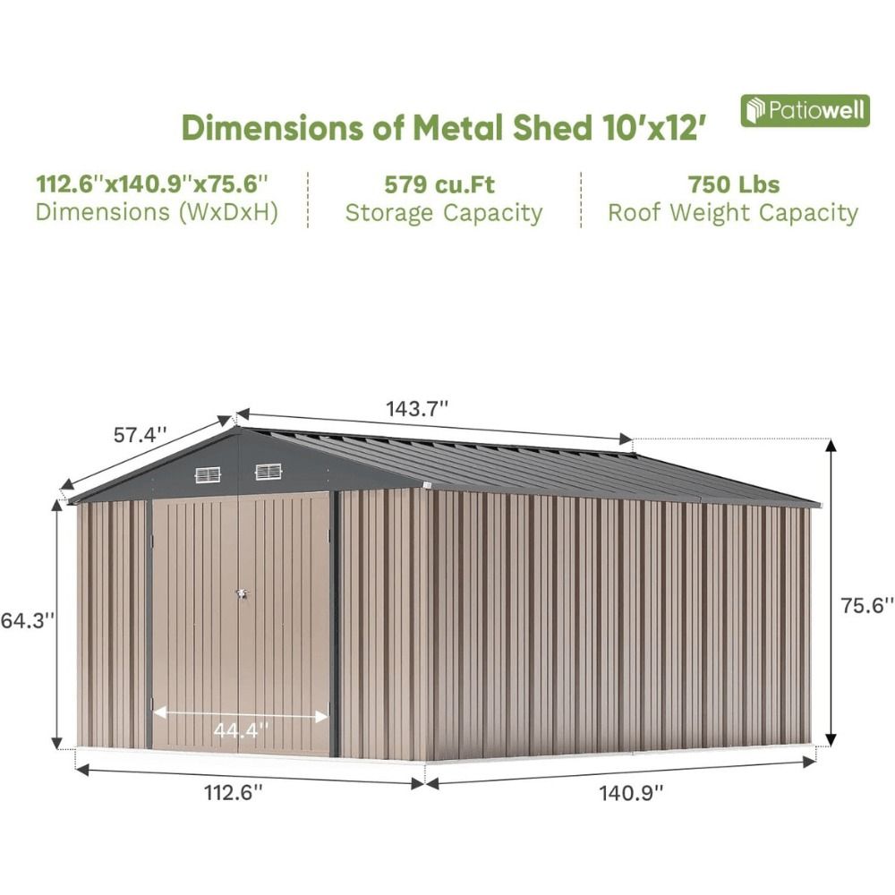 10 ft. W x 12 ft. D Metal Storage Shed - 119 sq. ft. Size Upgrade