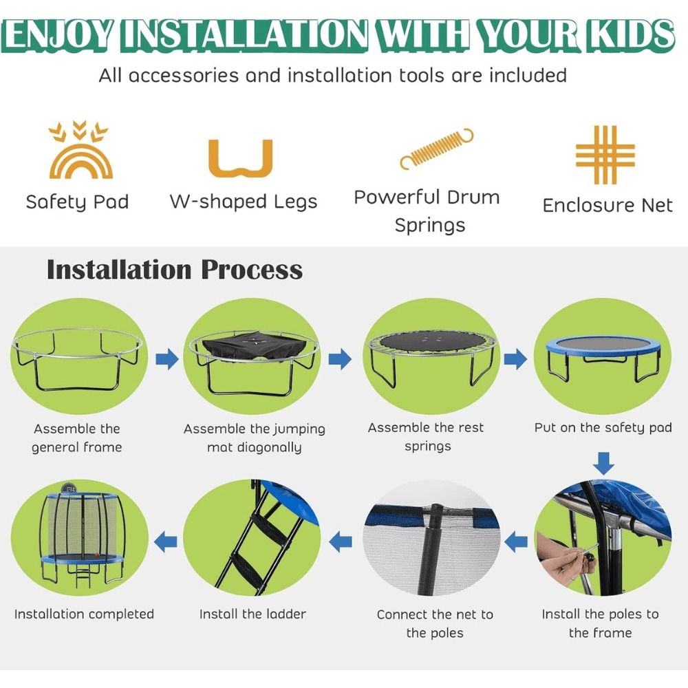 Giantex 8, 10 & 12 ft Large Outdoor Trampoline with Enclosure, Ladder Included – ASTM Certified