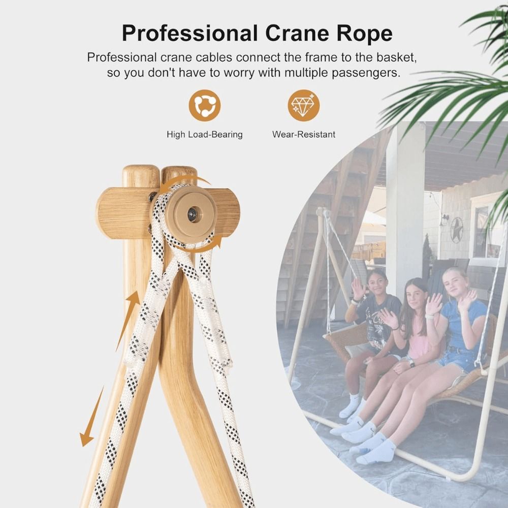 2-Seat Cloud Swing Chair with Cushions and Pillows – Khaki Frame with Purple Leaf Cushions