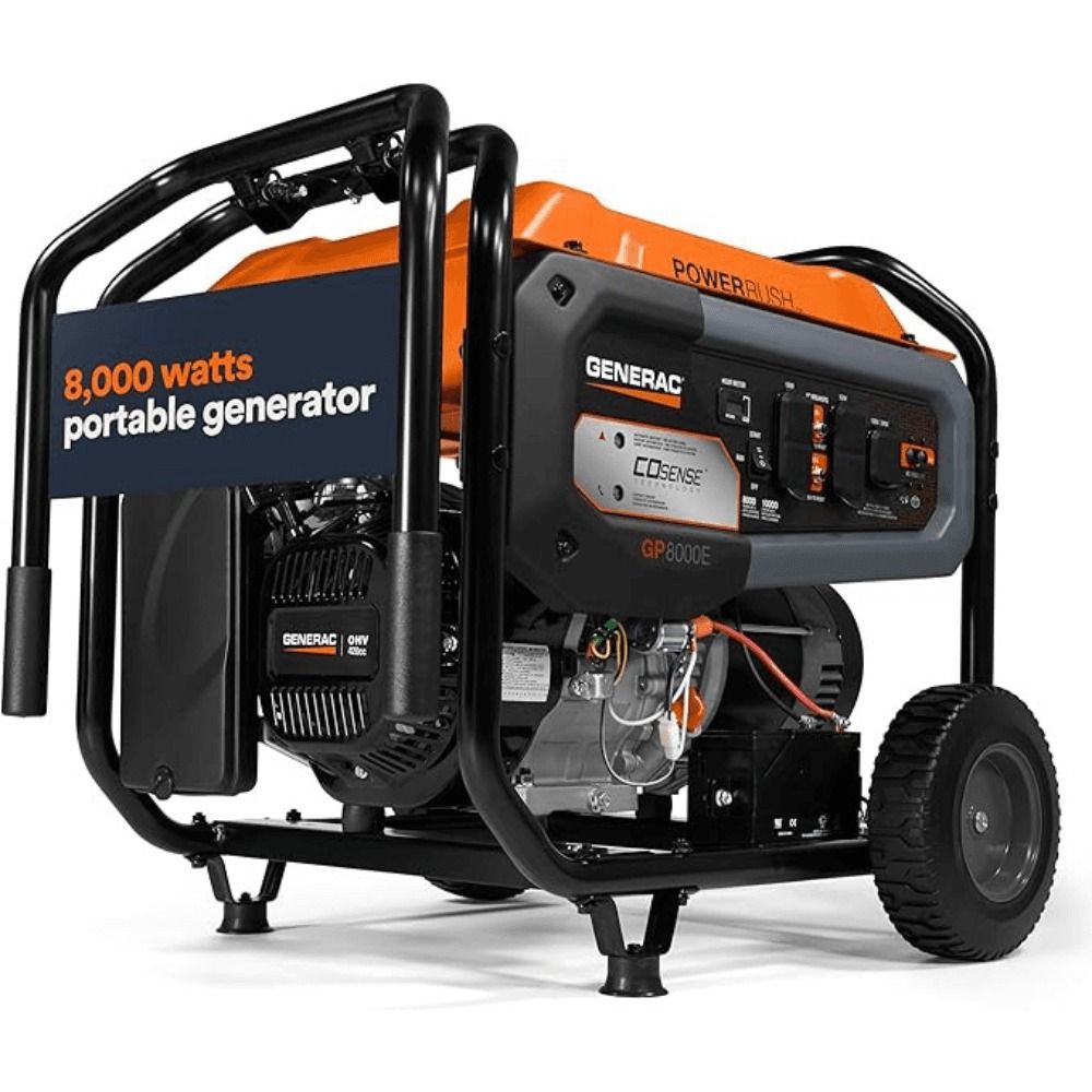 Generac GP8000E 10,000/8,000 Watt Portable Generator - Electric Start for Easy Power On-the-Go