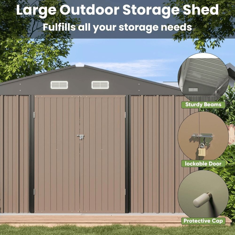 10 ft. W x 10 ft. D Outdoor Metal Storage Shed - Gray (100 sq. ft.)