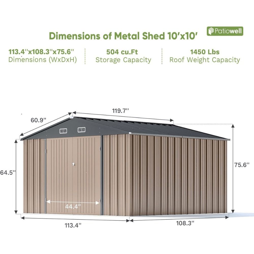 10 ft. W x 10 ft. D Outdoor Metal Storage Shed - Gray (100 sq. ft.)